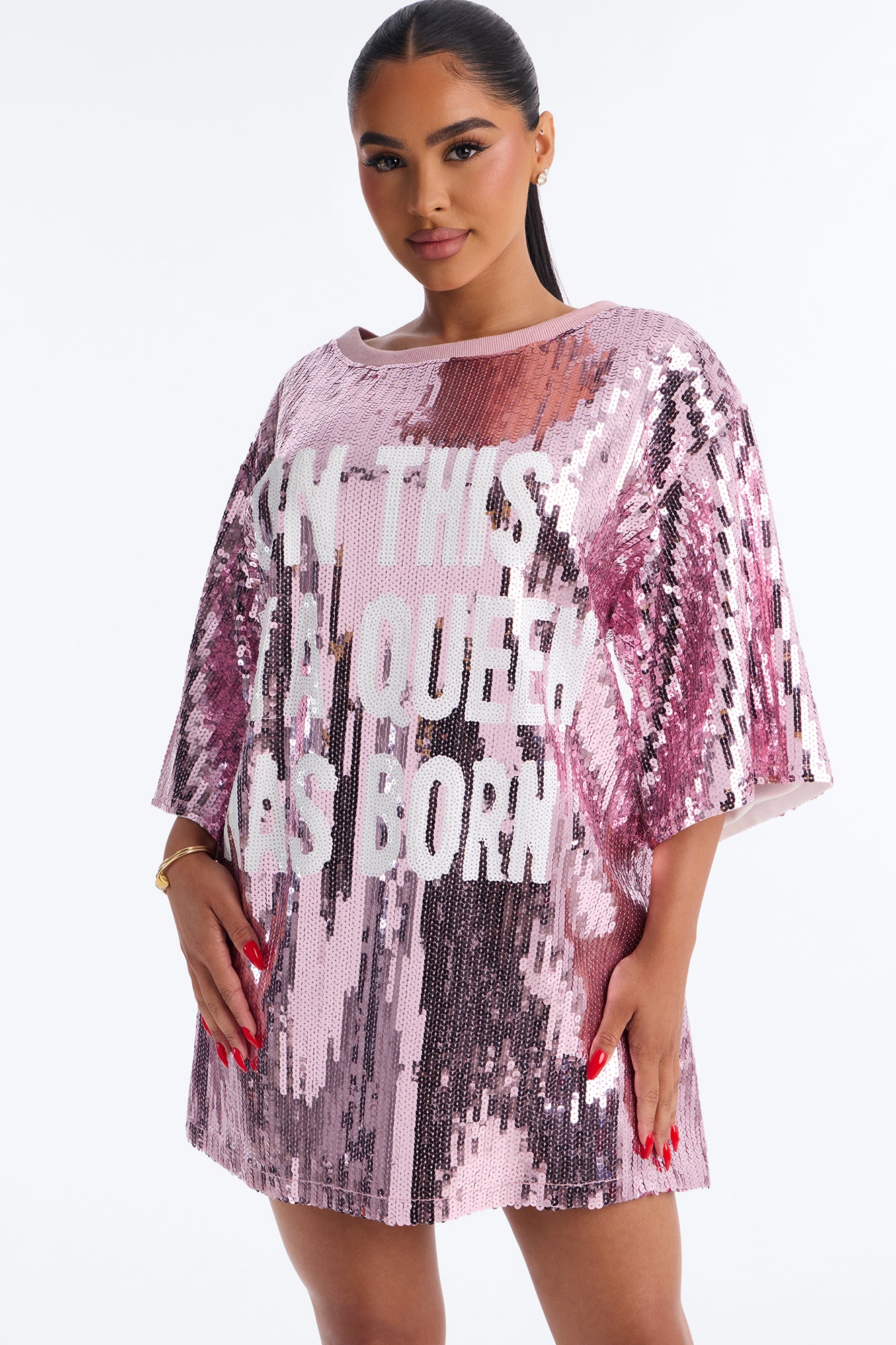 A Queens Birthday Sequin Shirt Mini Dress - Pink