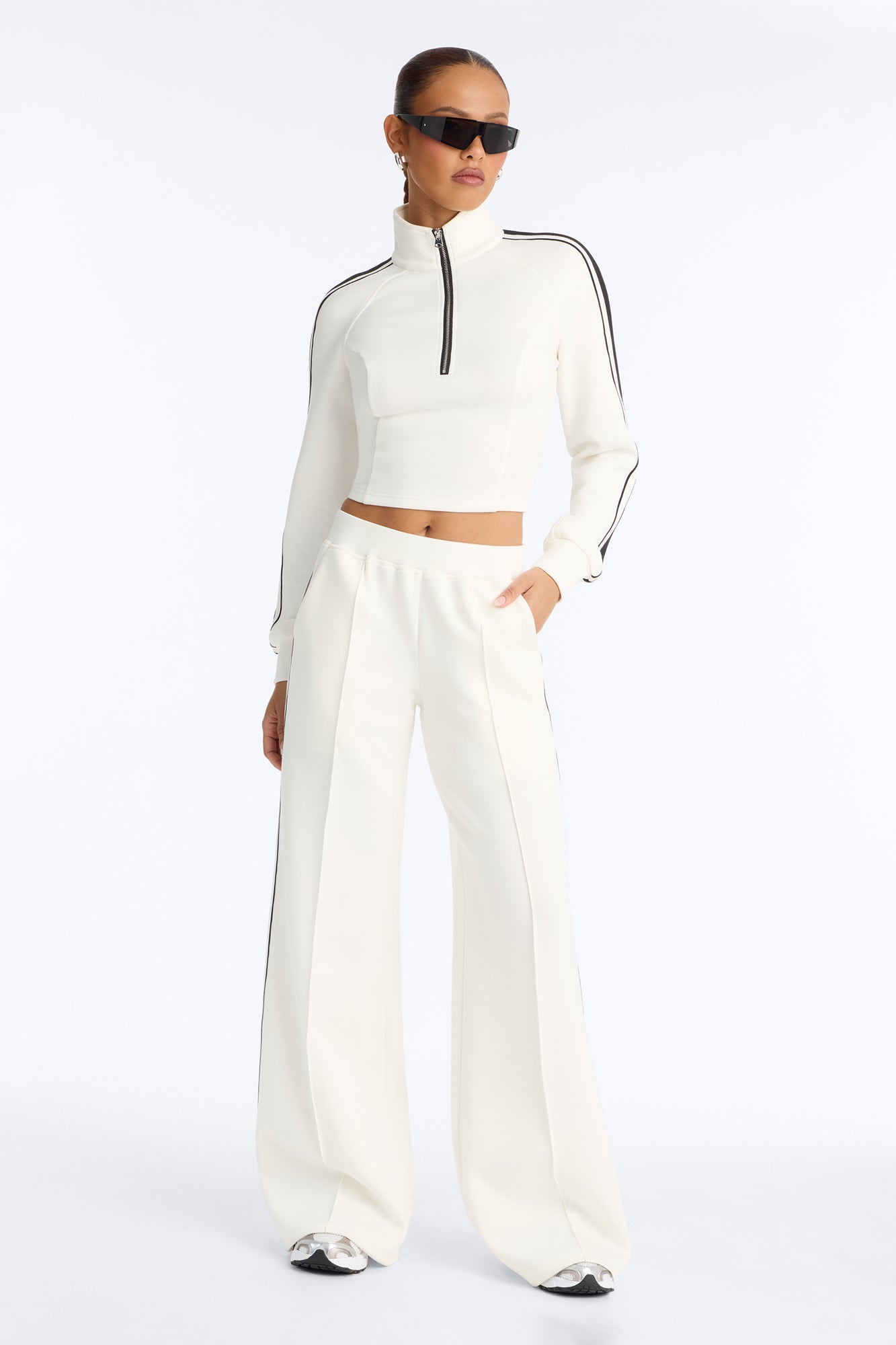 Made To Move Scuba Quarter Zip Pant Set - Off White