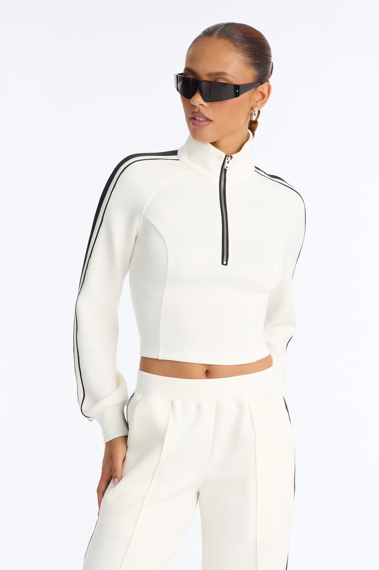 Made To Move Scuba Quarter Zip Pant Set - Off White