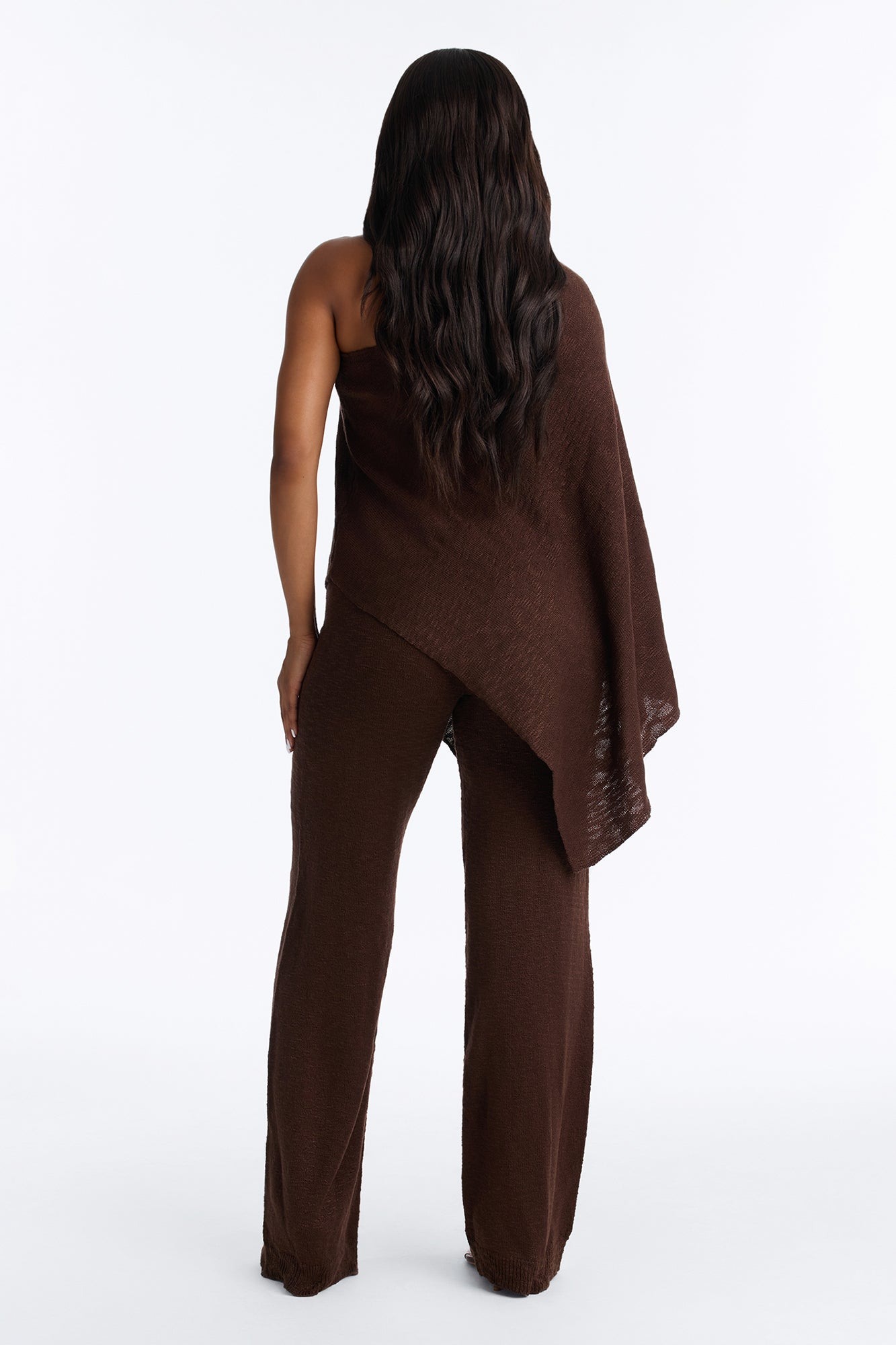 Solia One Shoulder Sweater Pant Set - Chocolate
