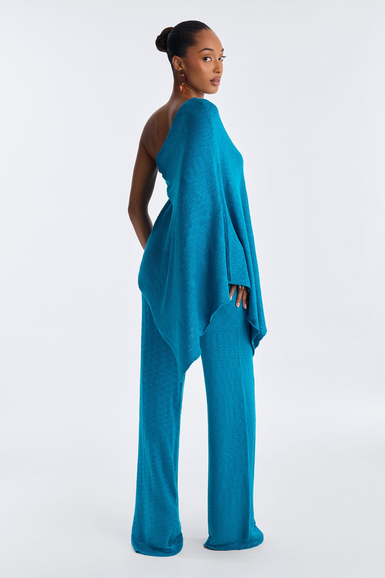 Solia One Shoulder Sweater Pant Set - Teal