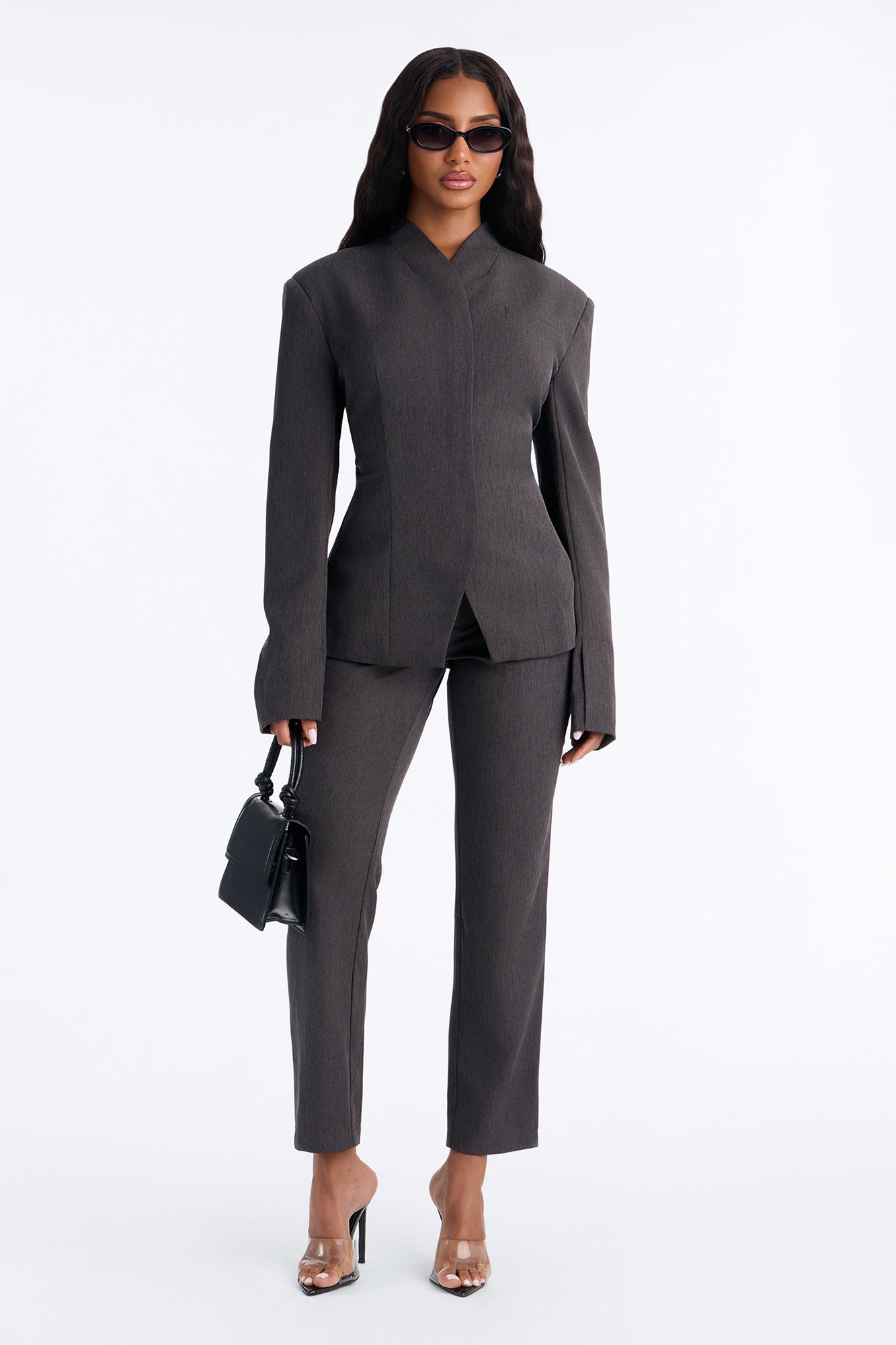 Just That Girl Blazer Pant Set - Charcoal