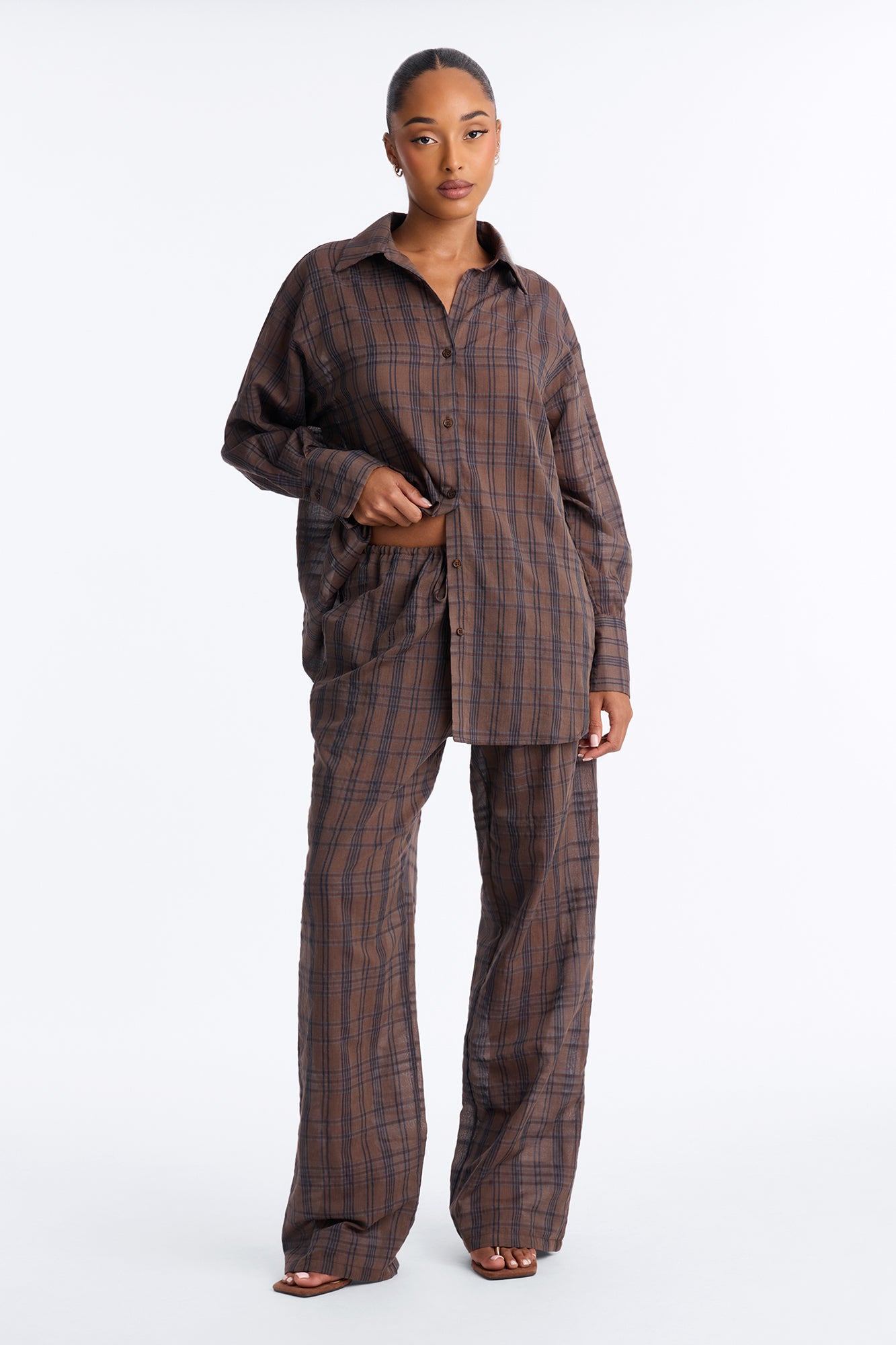 Parkside Plaid Pant Set - Brown