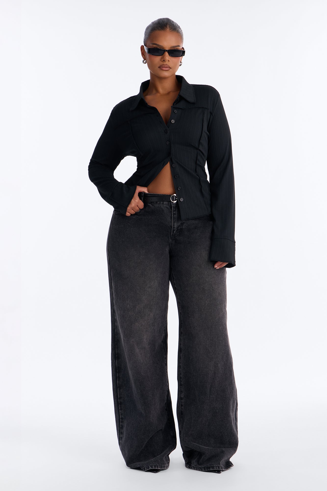 Catalina Island Button Up Top - Black