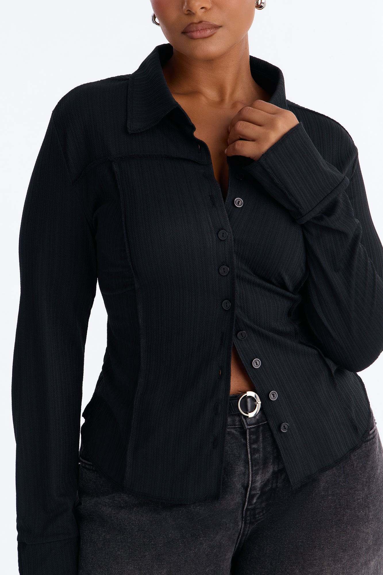 Catalina Island Button Up Top - Black