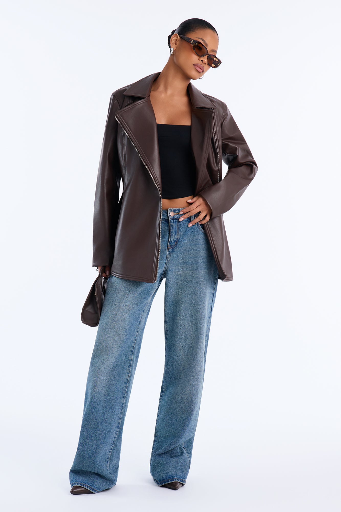 Dusk To Dawn Faux Leather Moto Jacket - Chocolate