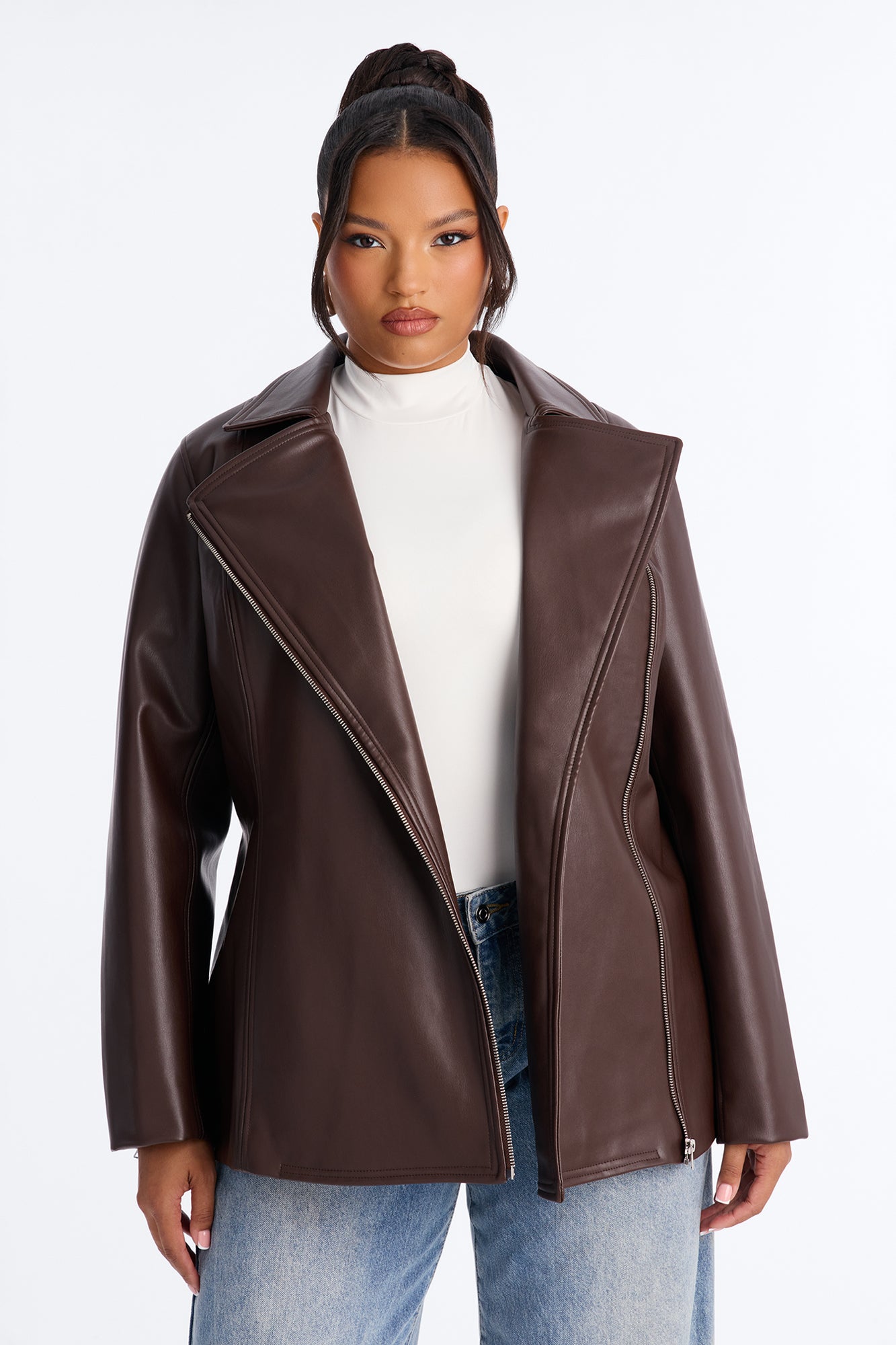 Dusk To Dawn Faux Leather Moto Jacket - Chocolate
