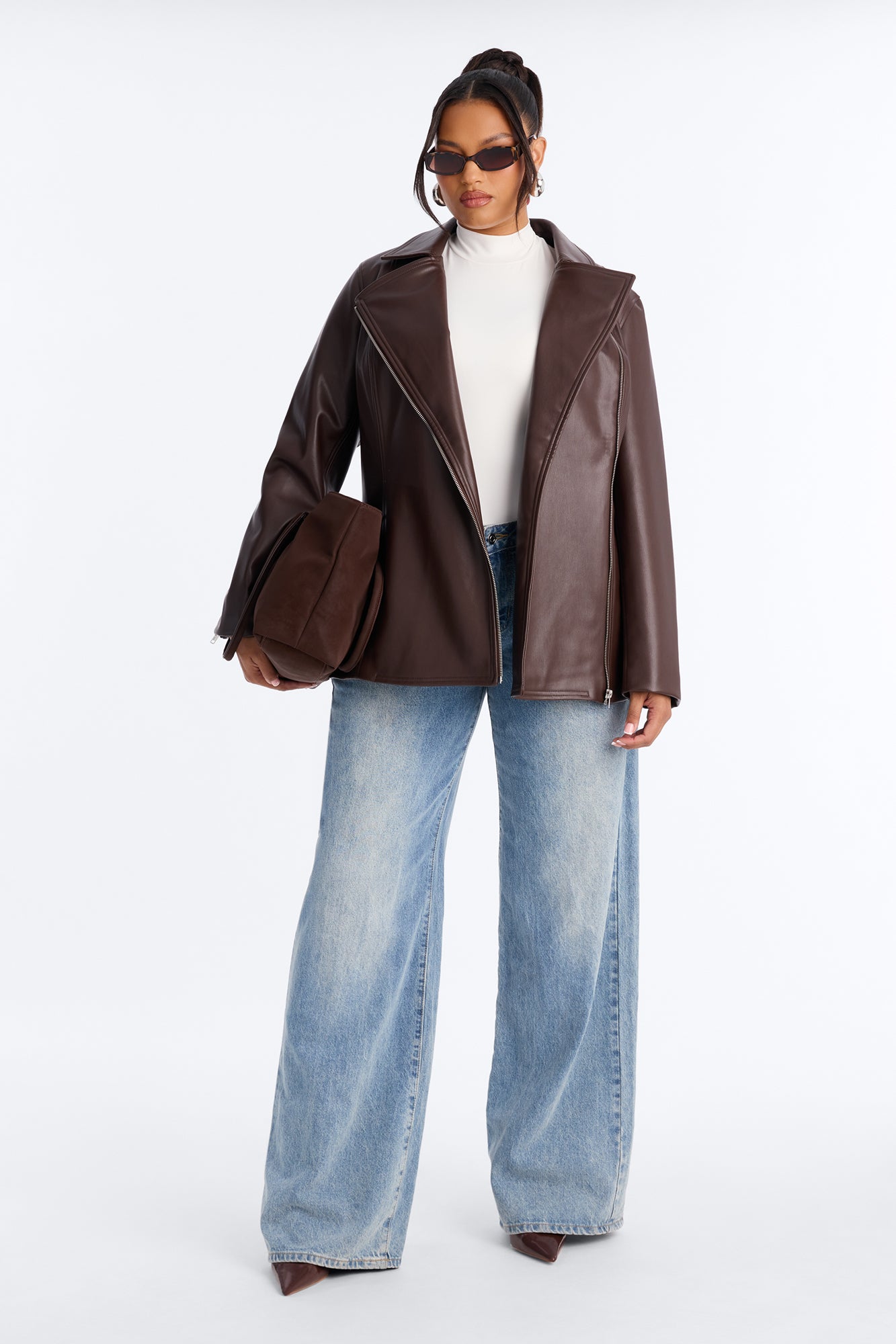 Dusk To Dawn Faux Leather Moto Jacket - Chocolate