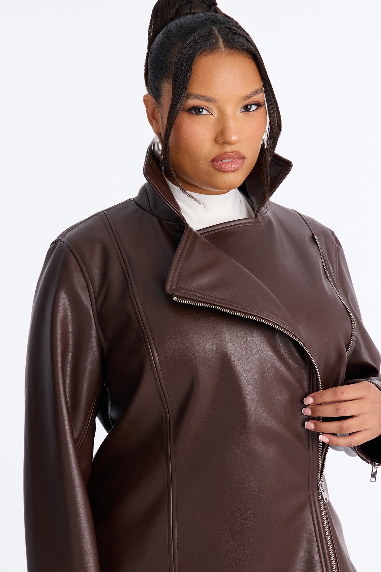 Dusk To Dawn Faux Leather Moto Jacket - Chocolate
