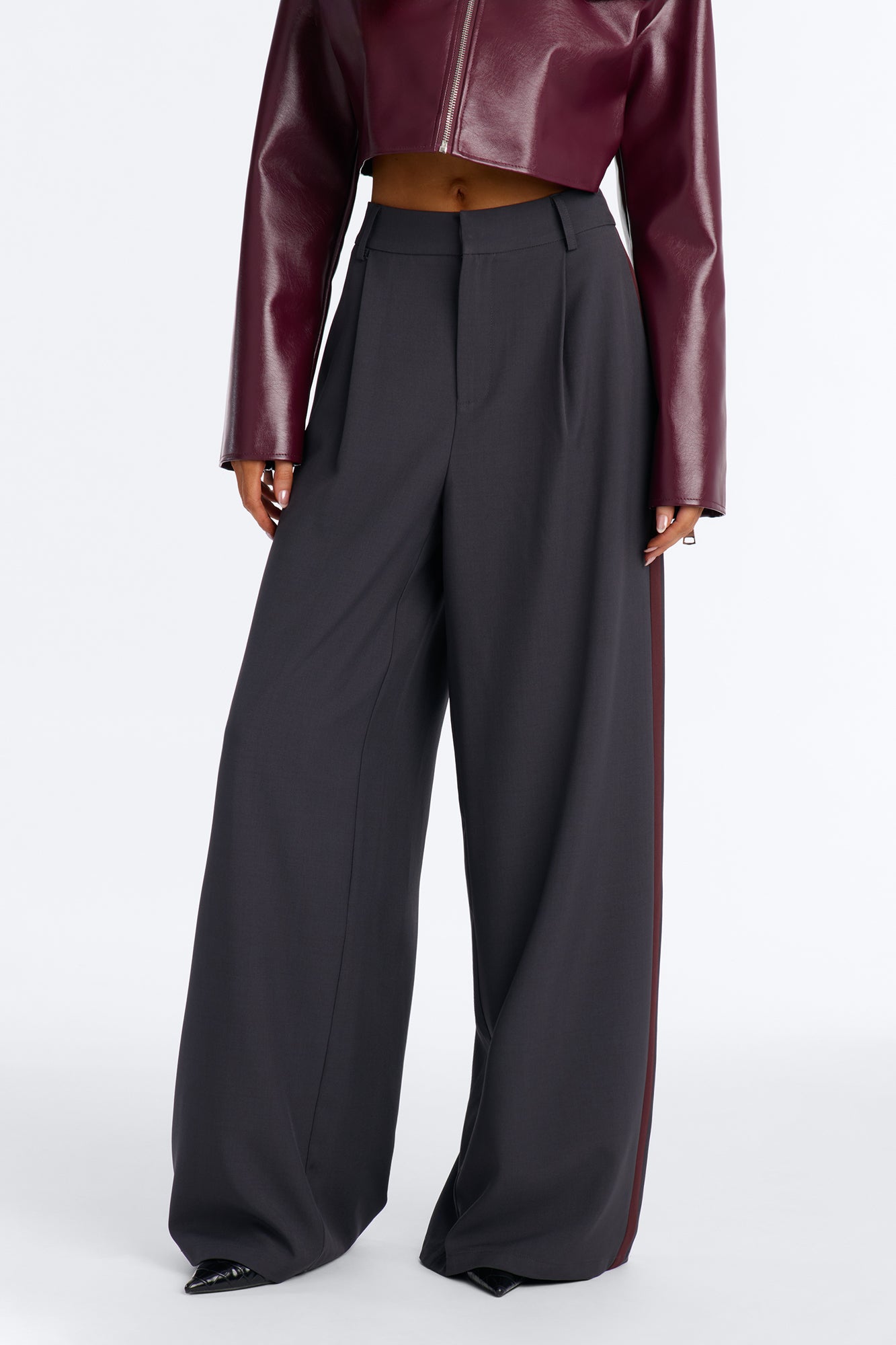 Dylan Wide Leg Trouser Pants - Charcoal