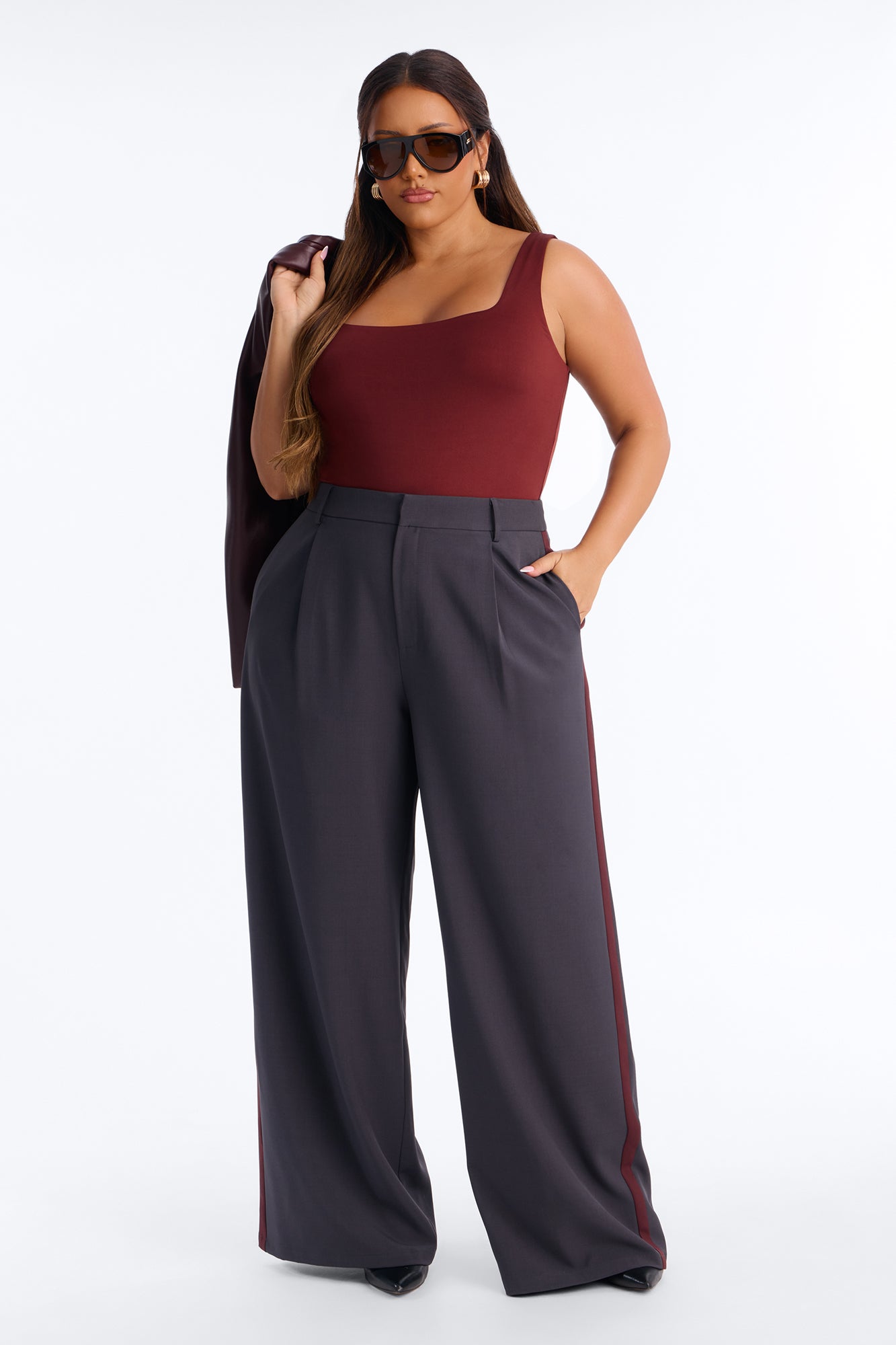 Dylan Wide Leg Trouser Pants - Charcoal