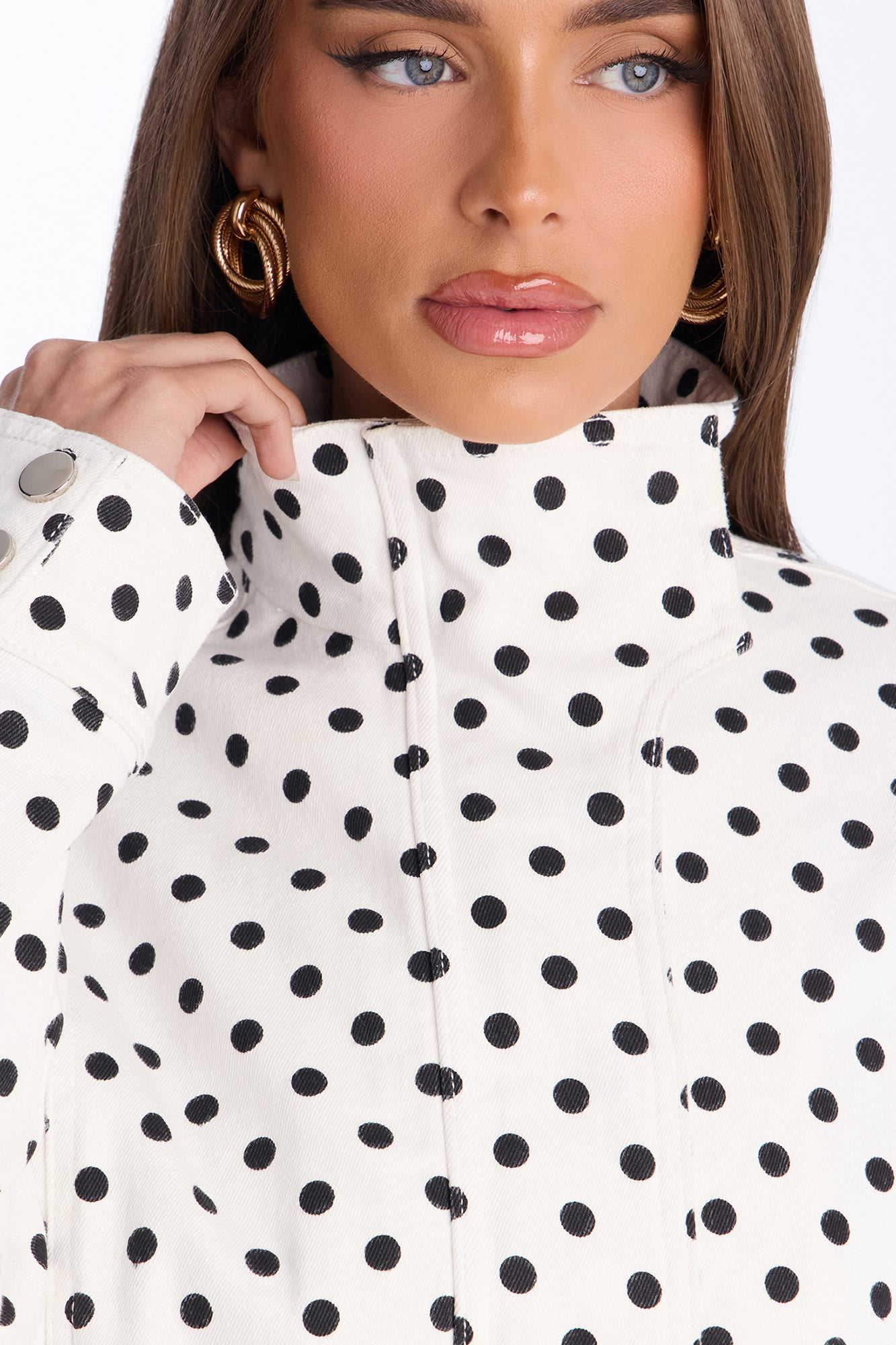 Amaya Polka Dot Barrel Sleeve Trucker Jacket - White/combo