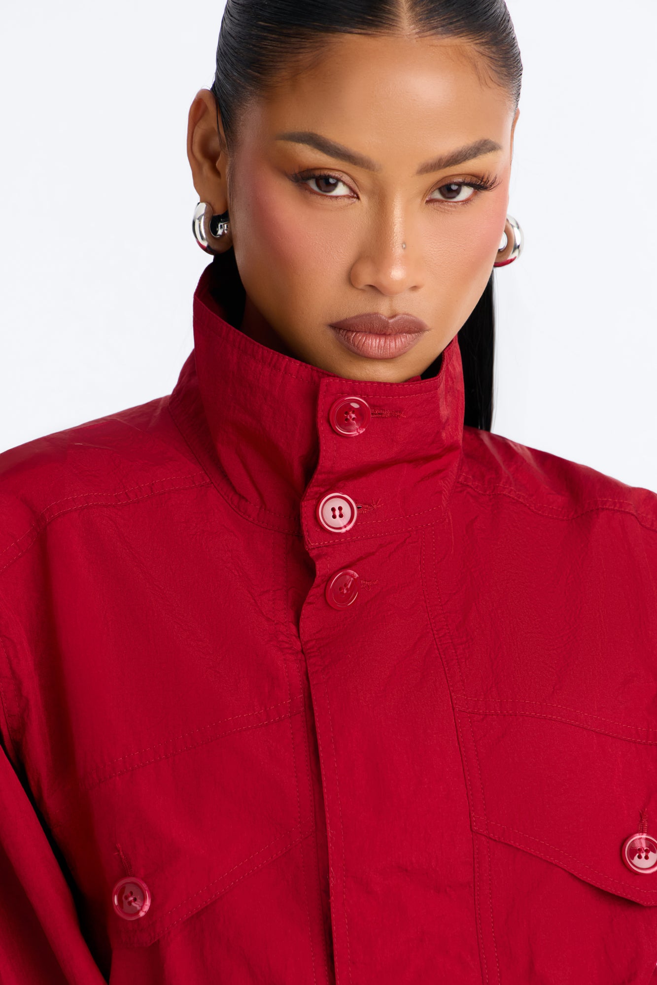 Pretty Chill Funnel Neck Windbreaker - Red
