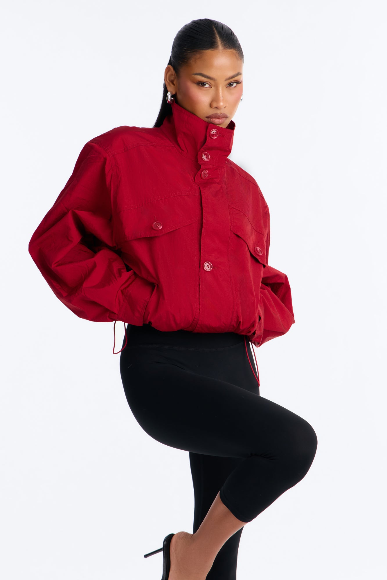 Pretty Chill Funnel Neck Windbreaker - Red