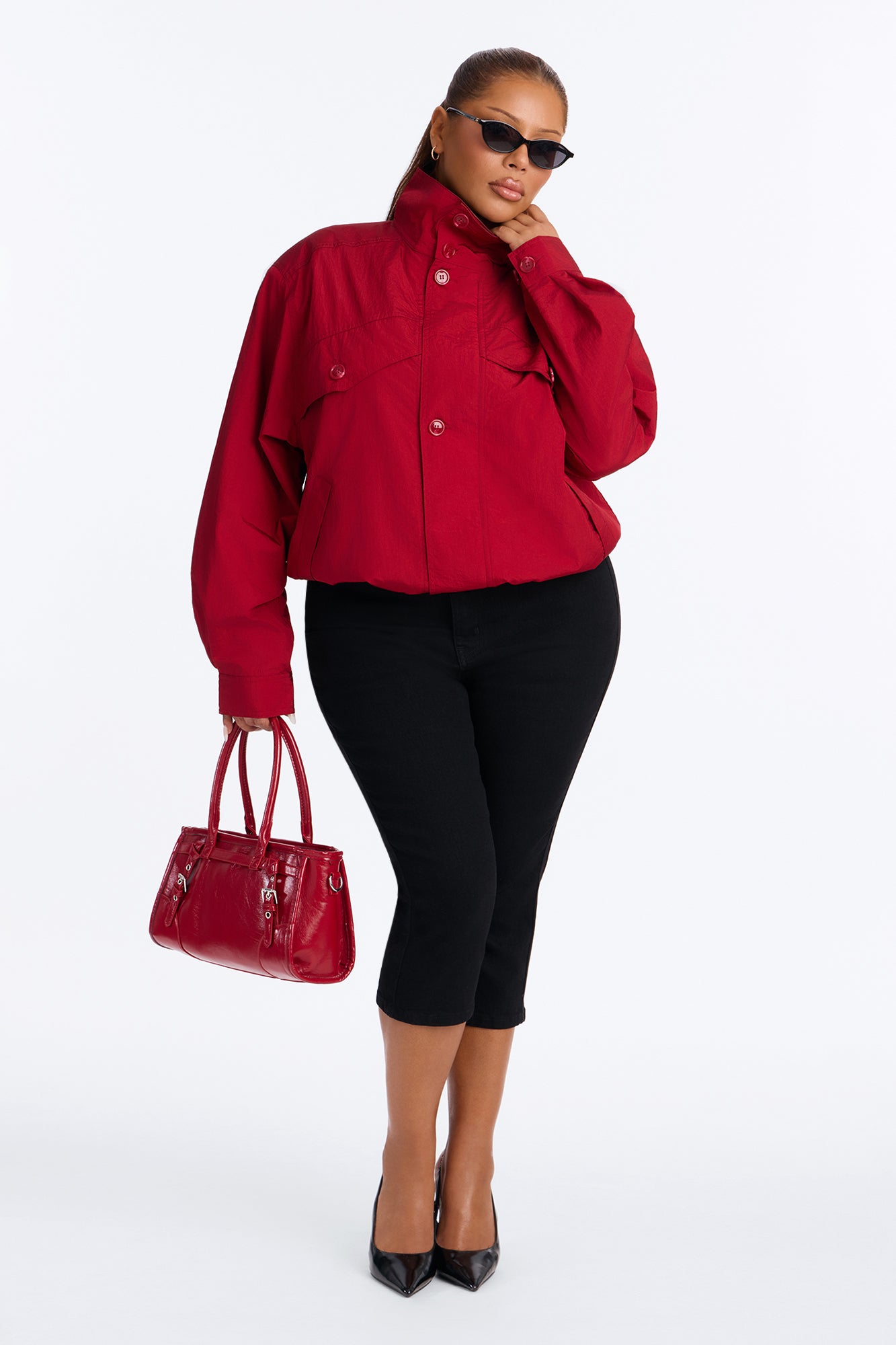 Pretty Chill Funnel Neck Windbreaker - Red