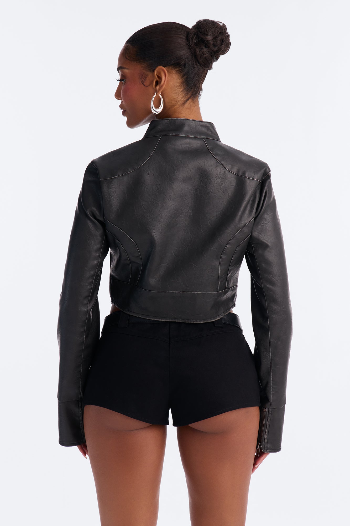 Run The Streets Fitted Washed Faux Leather Moto Jacket - Black