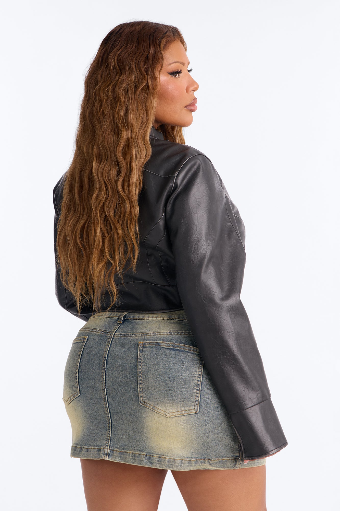 Run The Streets Fitted Washed Faux Leather Moto Jacket - Black