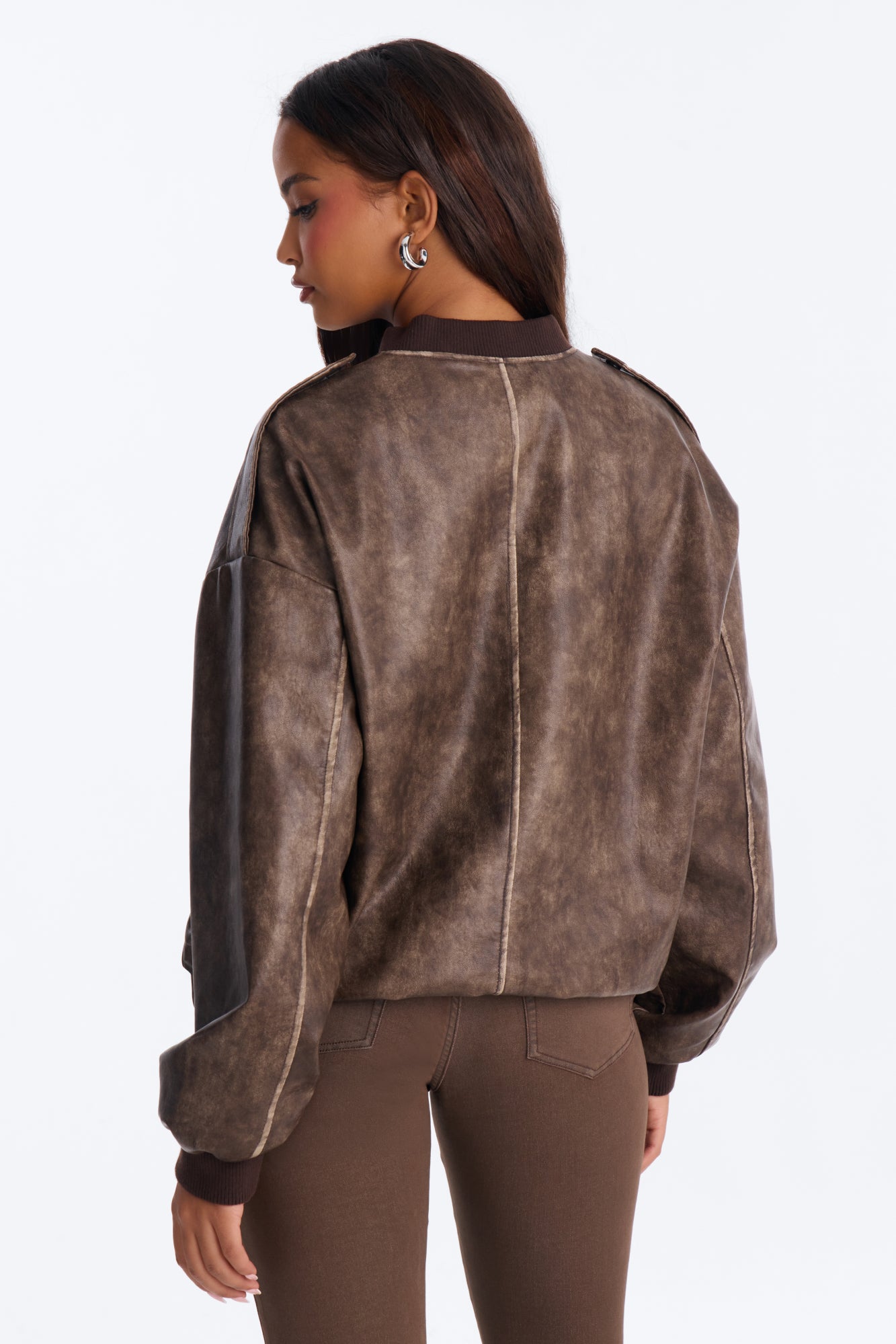 On The Move Faux Leather Bomber - Brown