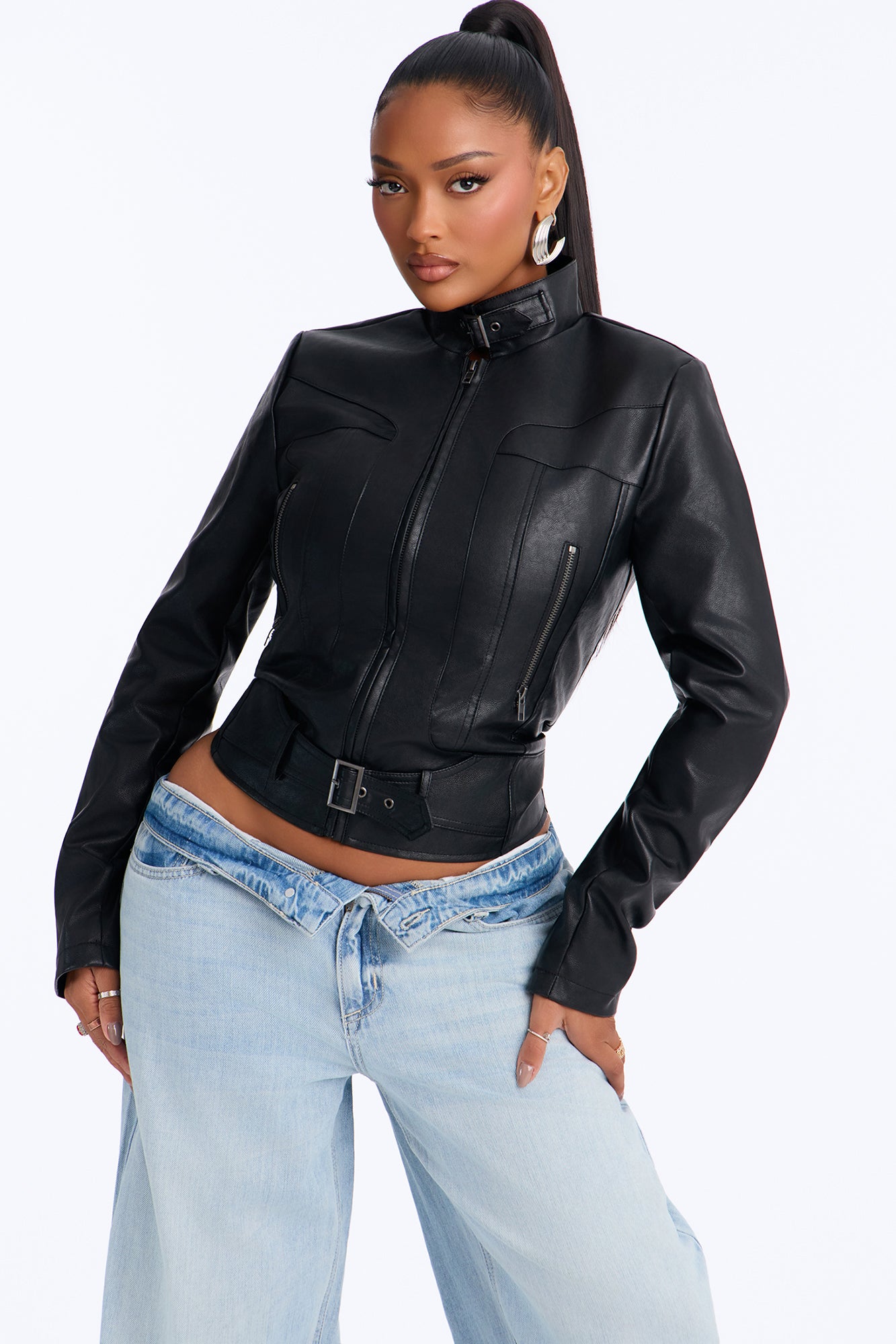 Stay Fierce Fitted Belted Moto Jacket - Black