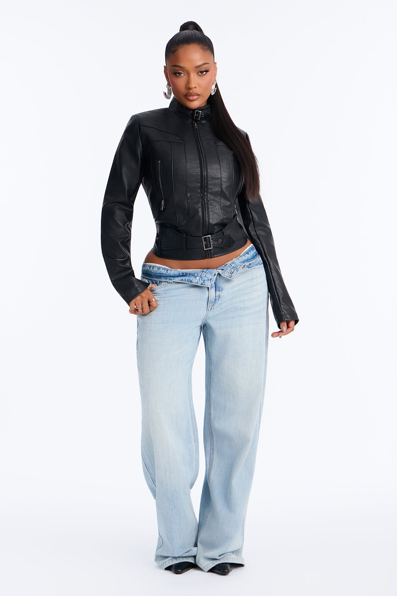 Stay Fierce Fitted Belted Moto Jacket - Black
