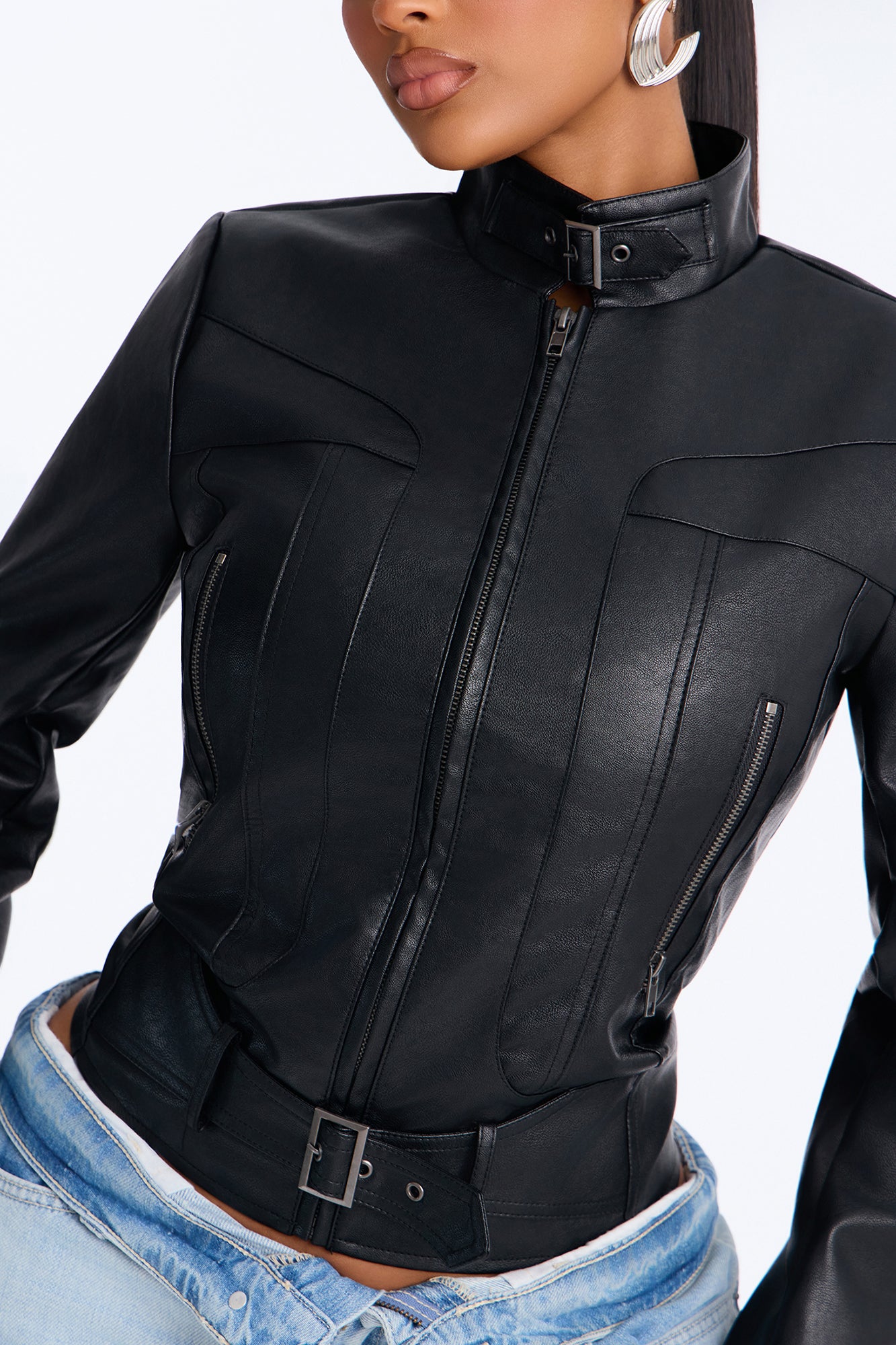Stay Fierce Fitted Belted Moto Jacket - Black