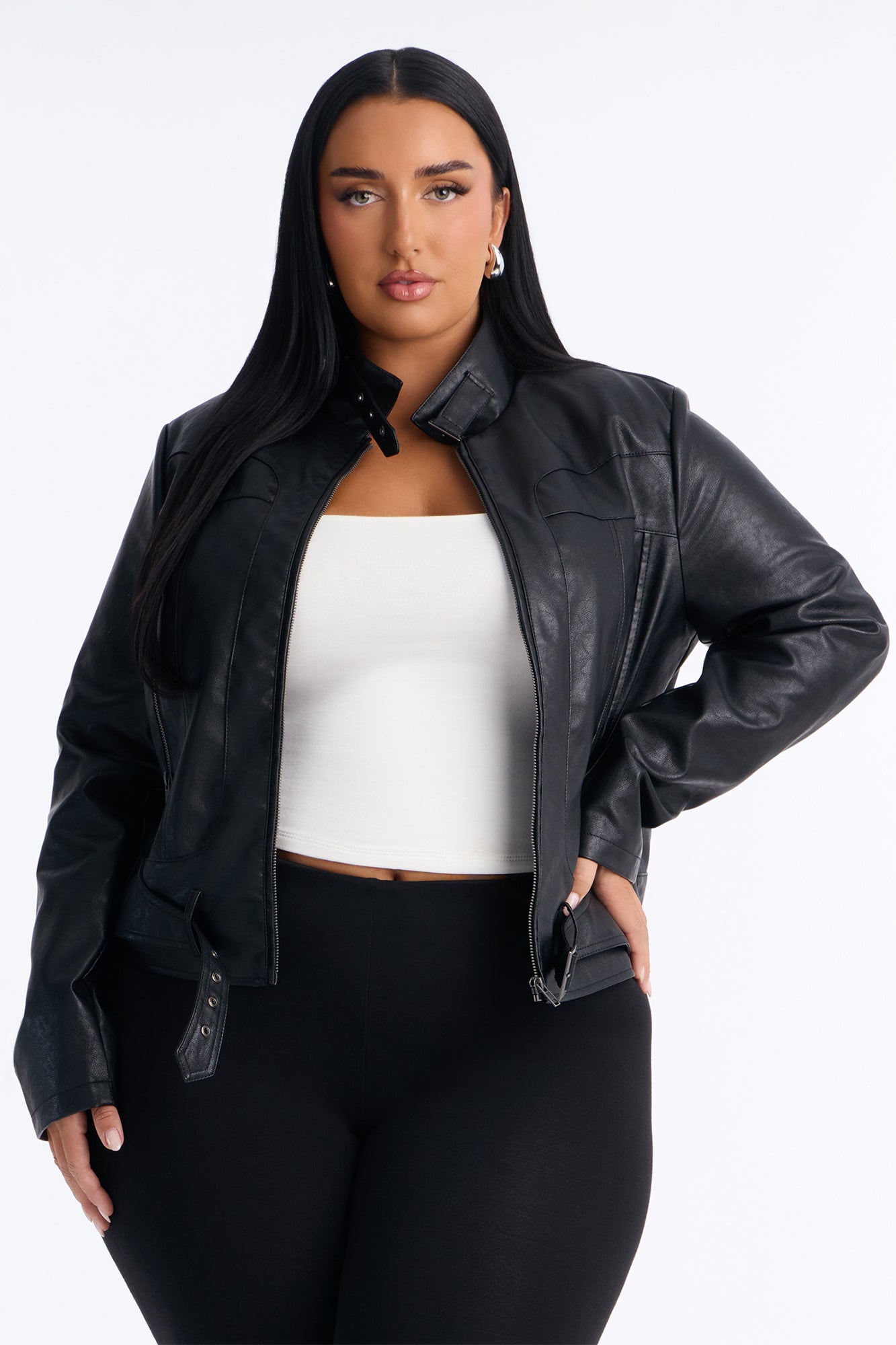 Stay Fierce Fitted Belted Moto Jacket - Black