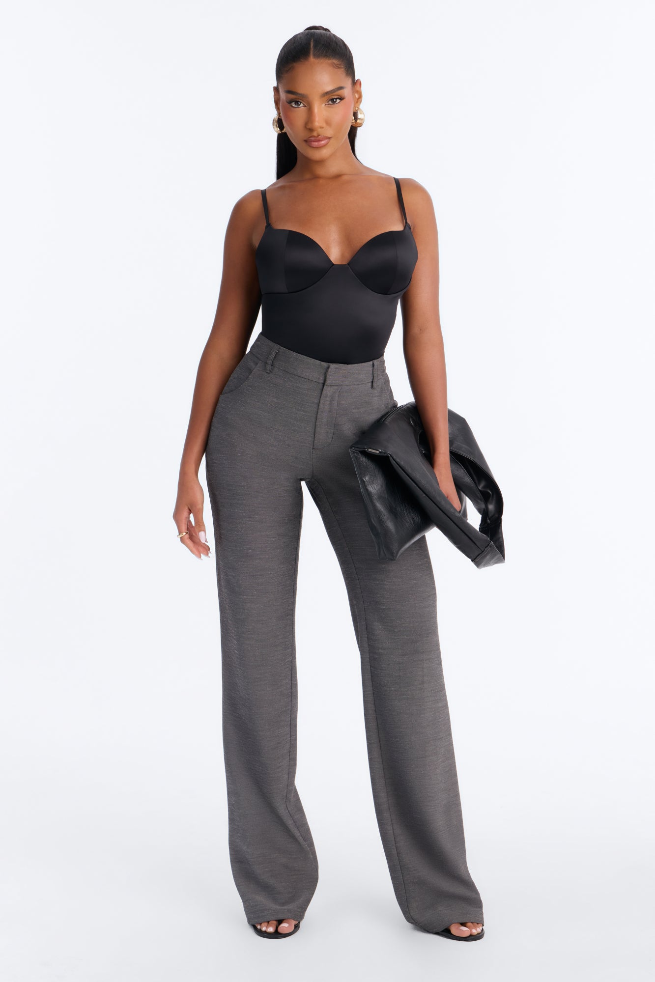Tall Stacy Low Rise Straight Leg Linen Trouser - Black