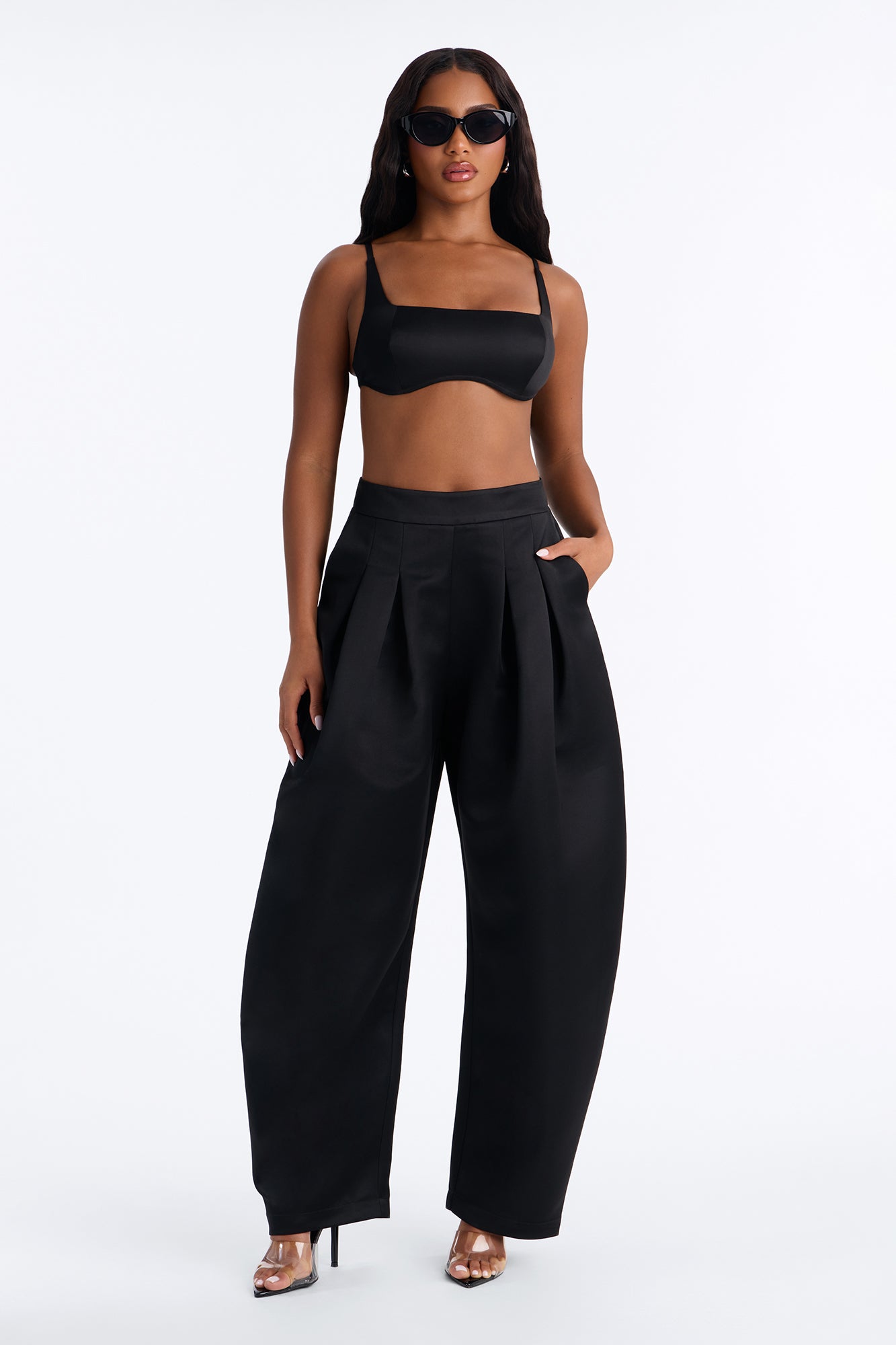 Ottilie High Rise Pleated Barrel Leg Pant - Black