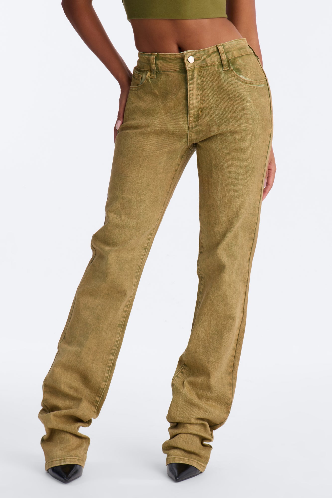 Steppin Out Waxed Skinny Stacked Pant - Olive