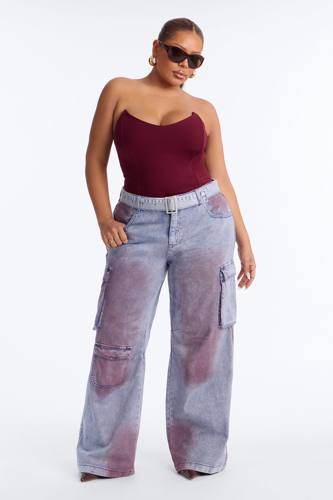Step Out Mid Rise Washed Belted Cargo Pants - Blue