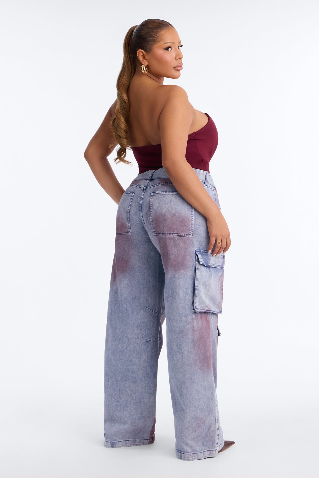 Step Out Mid Rise Washed Belted Cargo Pants - Blue