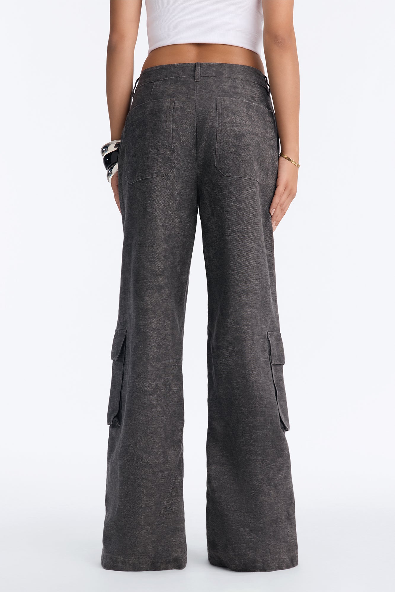 Jordyn Low Rise Washed Zipper Wide Leg Pant - Charcoal