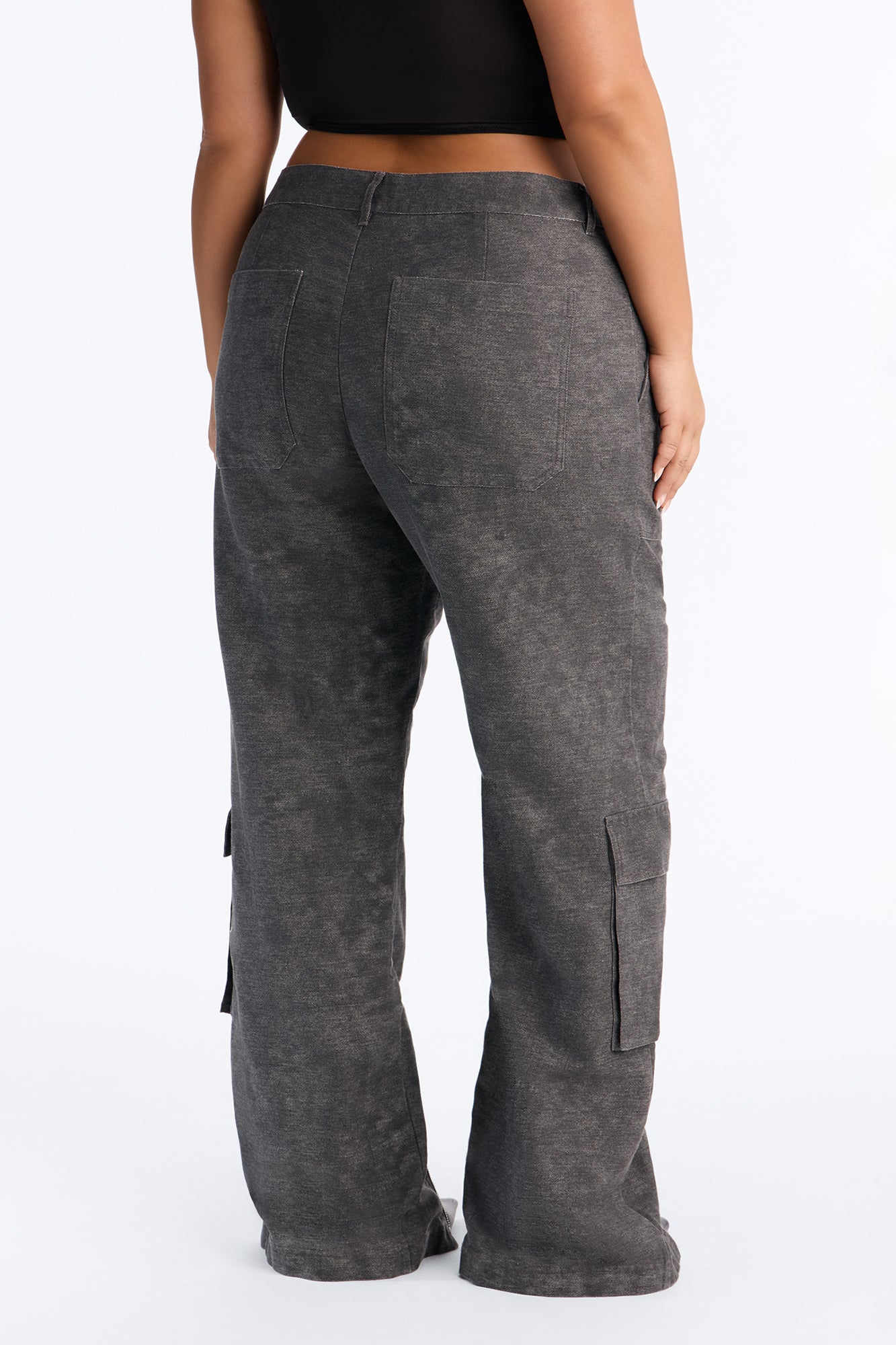 Jordyn Low Rise Washed Zipper Wide Leg Pant - Charcoal