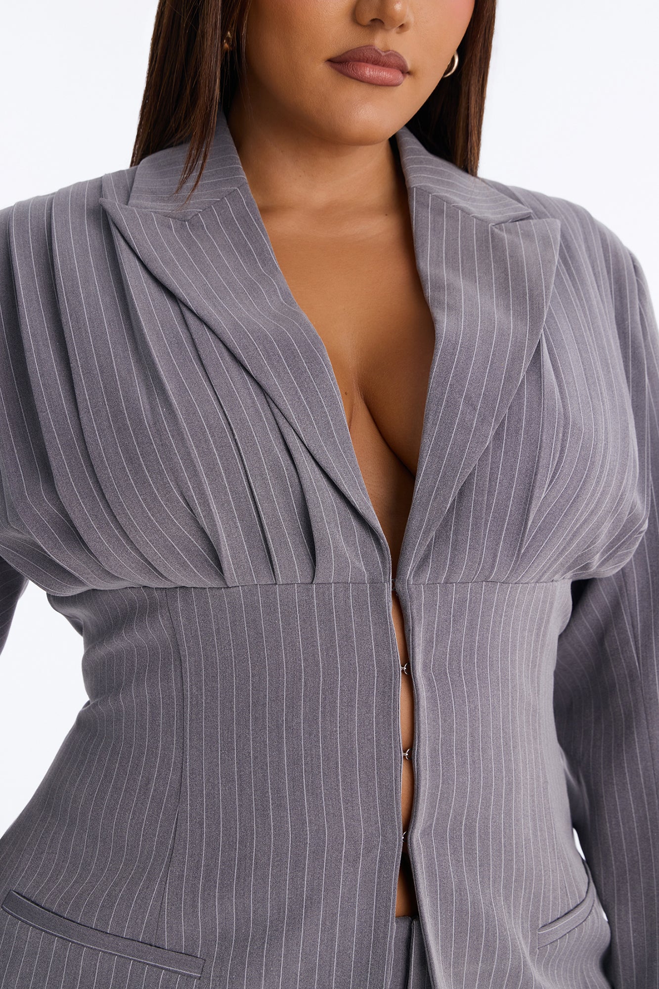 Leina Fitted Waist Pleated Blazer - Charcoal
