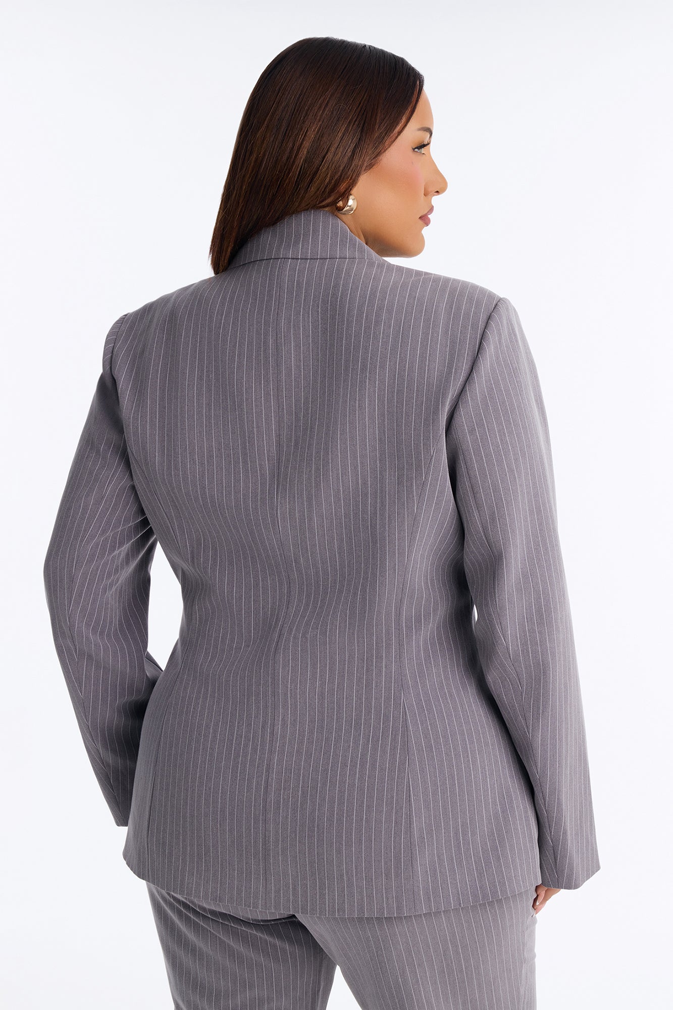 Leina Fitted Waist Pleated Blazer - Charcoal