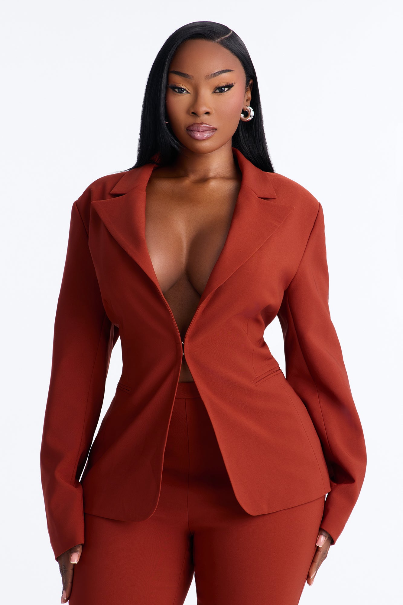 Primavera Fitted Stretch Single Breasted Blazer - Rust