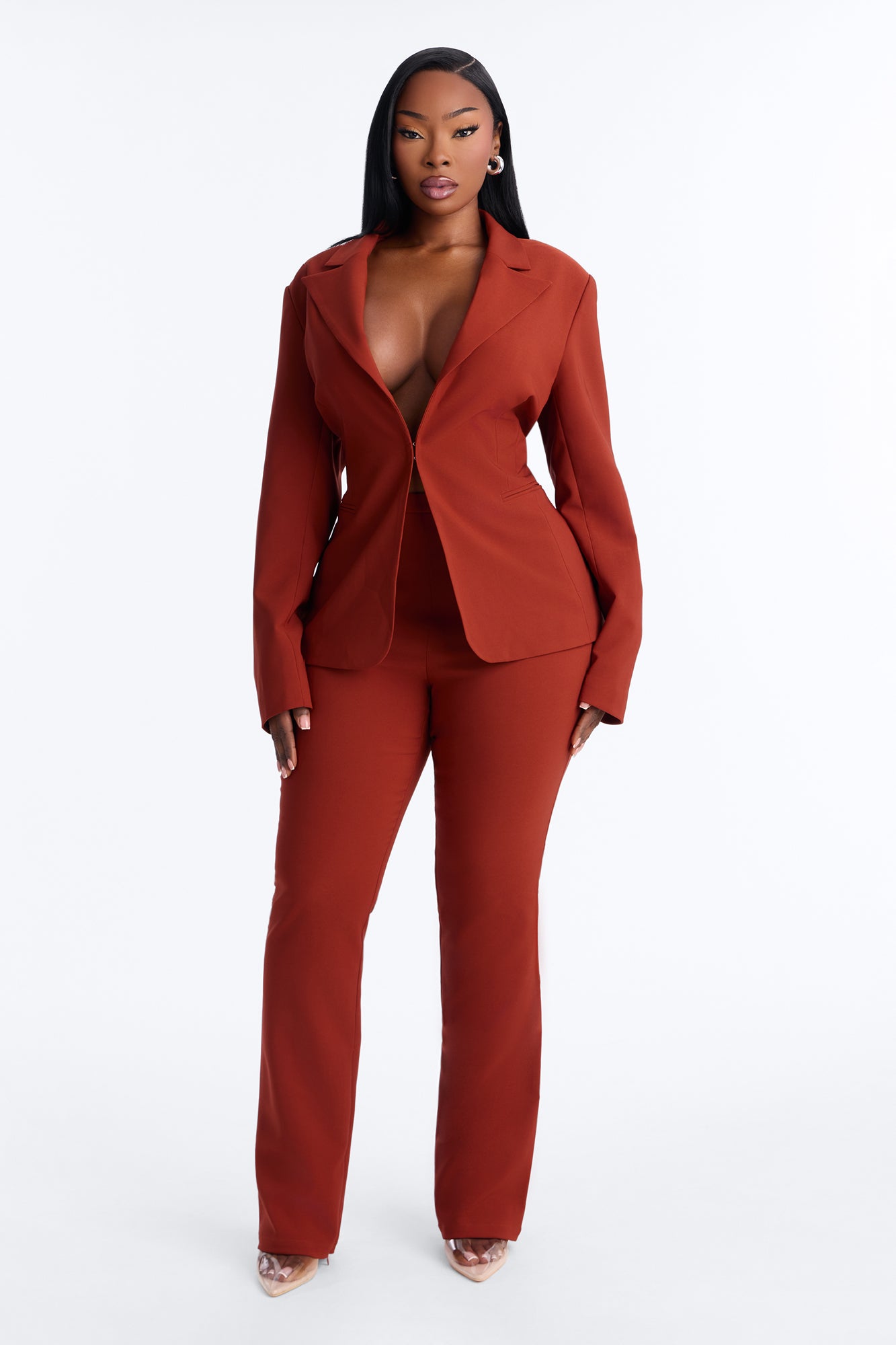 Primavera Fitted Stretch Single Breasted Blazer - Rust