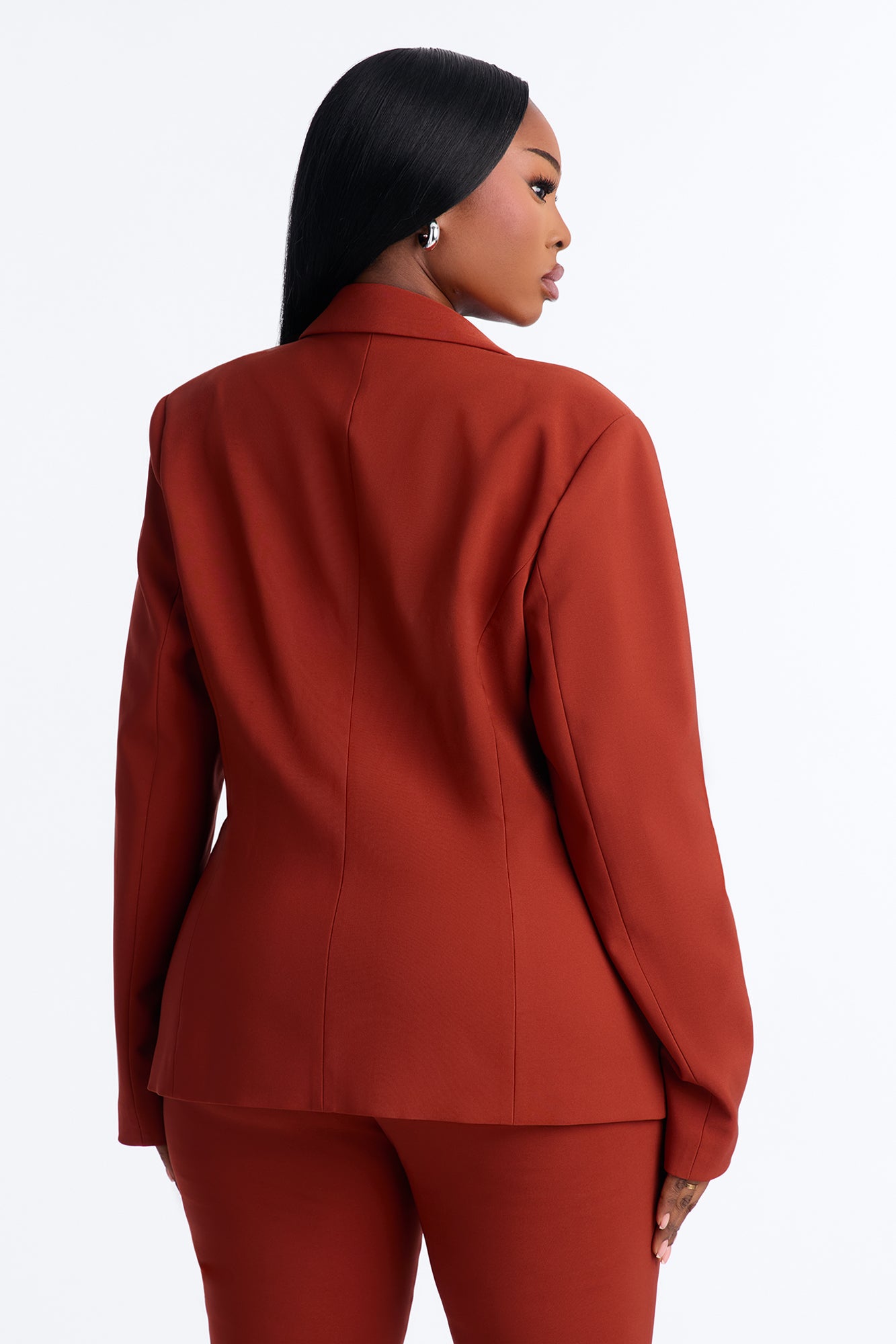 Primavera Fitted Stretch Single Breasted Blazer - Rust