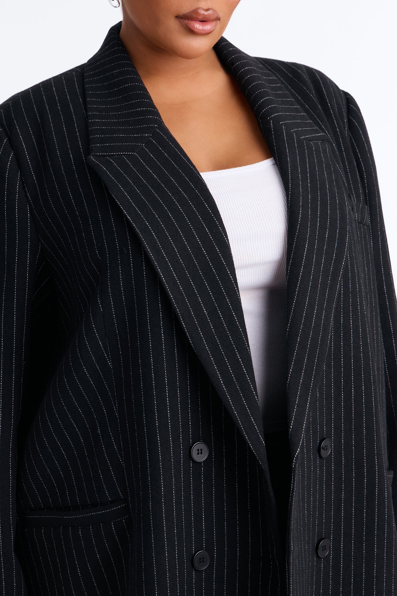 Harper Double Breasted Pinstripe Wool Maxi Coat - Black/combo