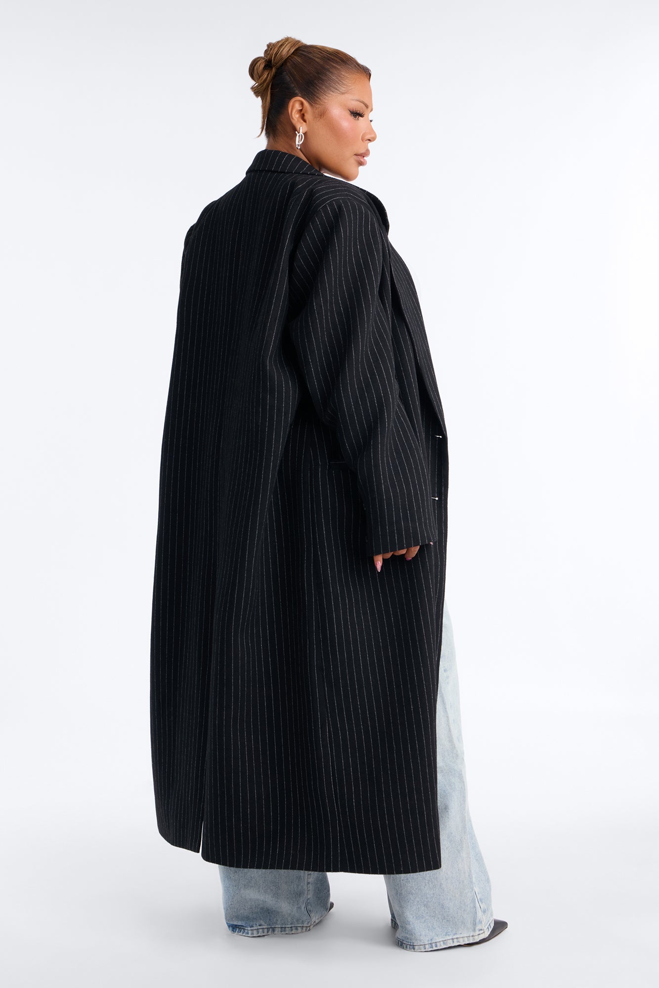 Harper Double Breasted Pinstripe Wool Maxi Coat - Black/combo