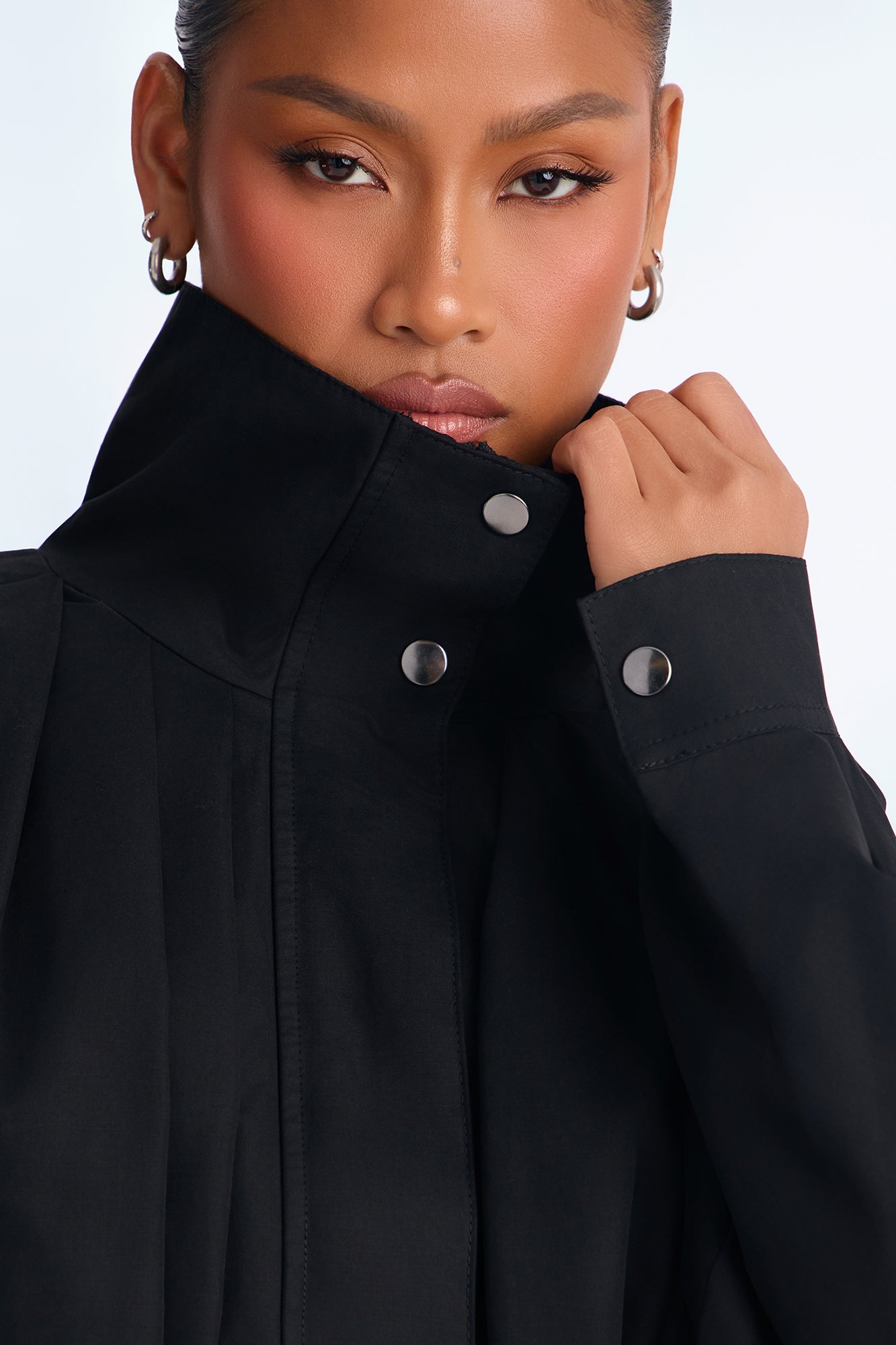 Ready For Action Funnel Neck Anorak Windbreaker Jacket - Black
