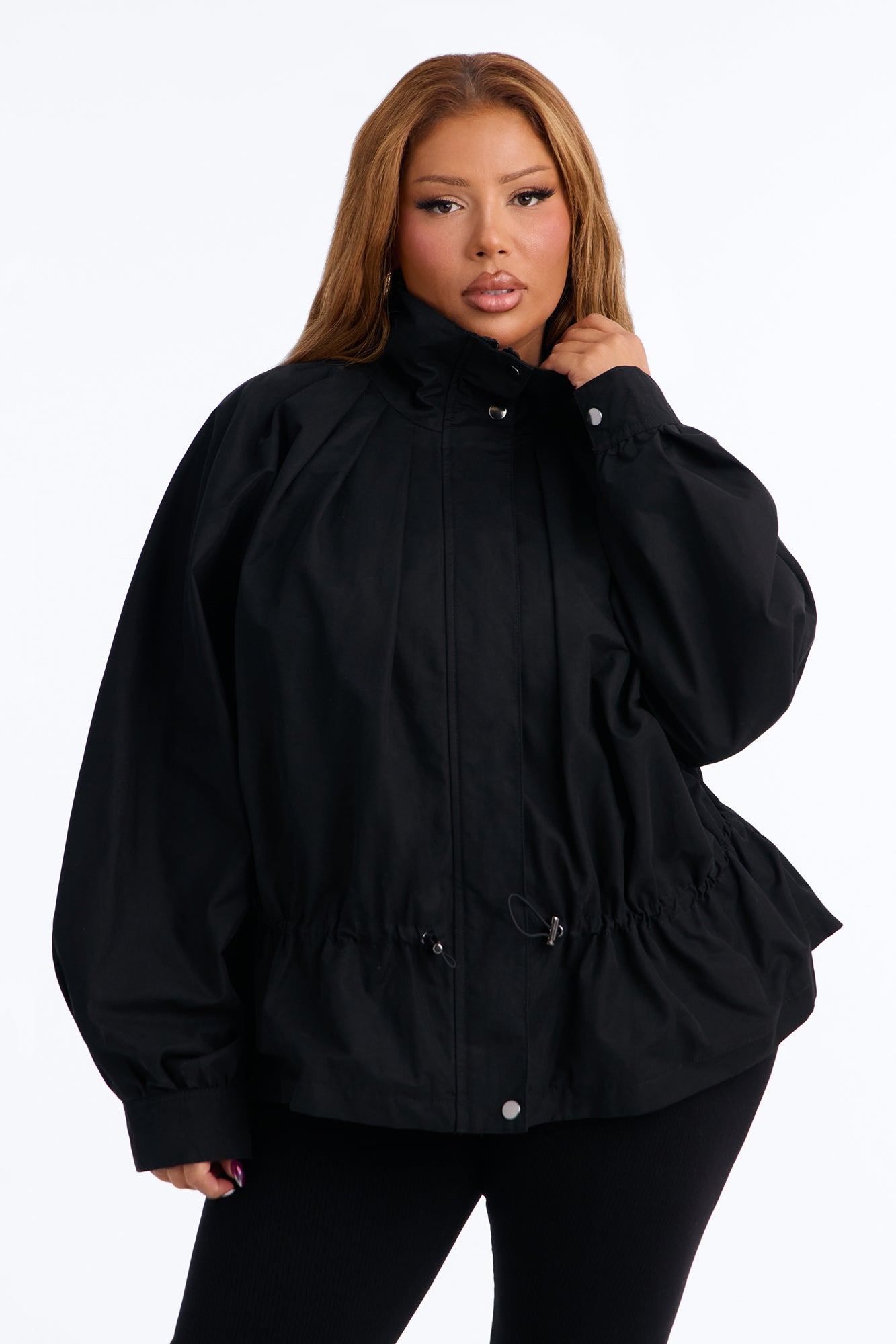 Ready For Action Funnel Neck Anorak Windbreaker Jacket - Black