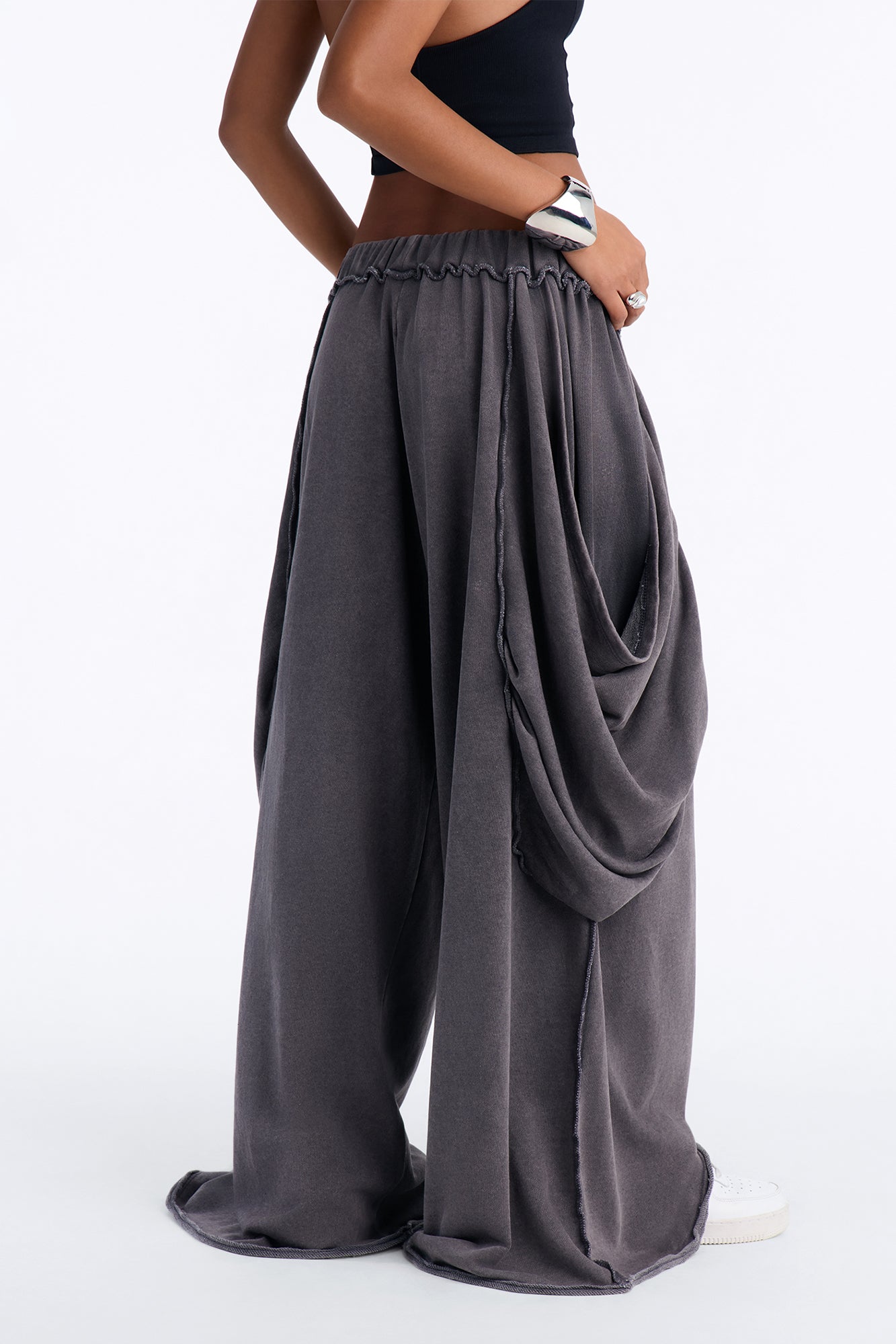 Free Flow Draped Washed Lounge Pant - Charcoal