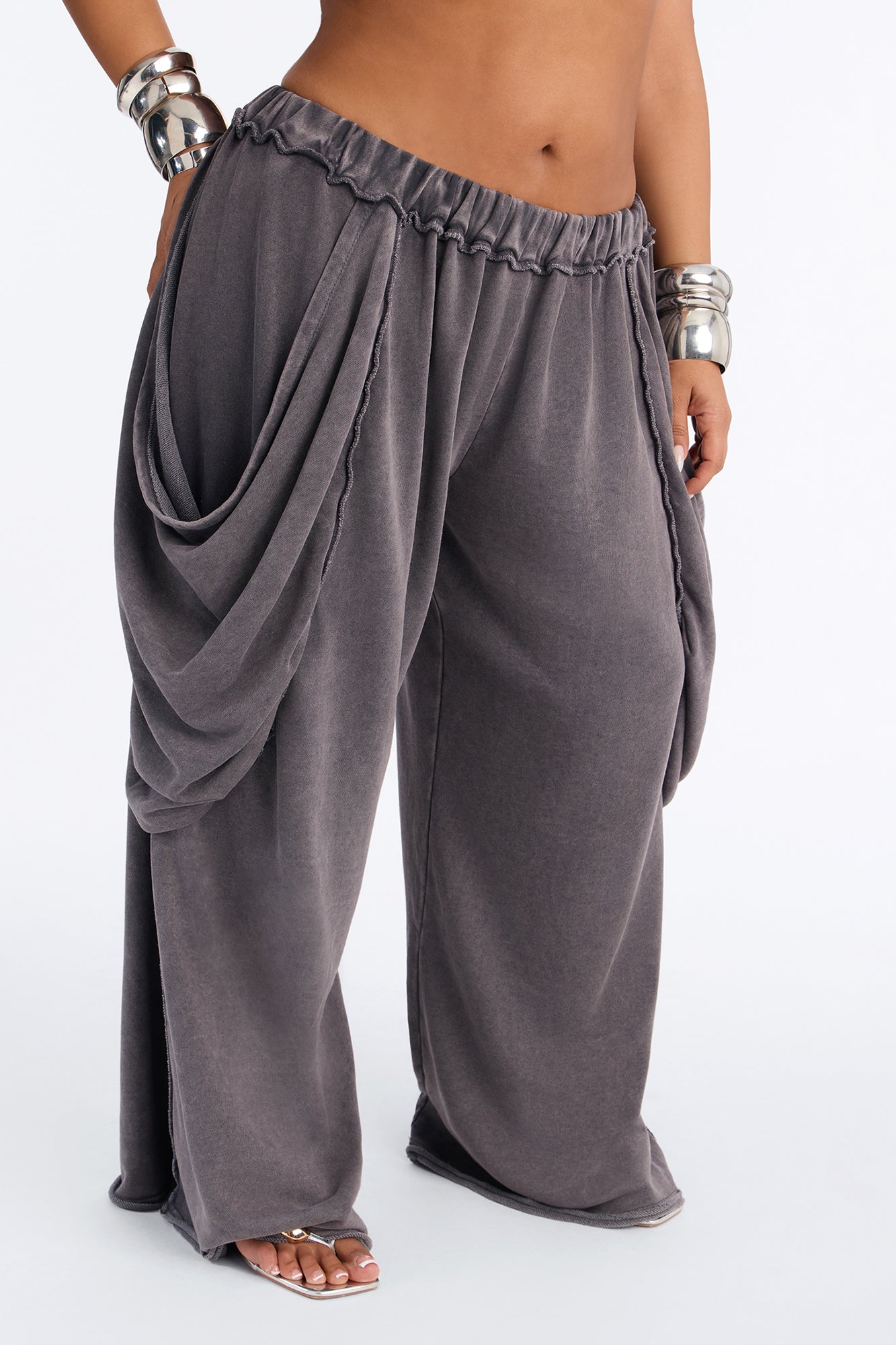 Free Flow Draped Washed Lounge Pant - Charcoal