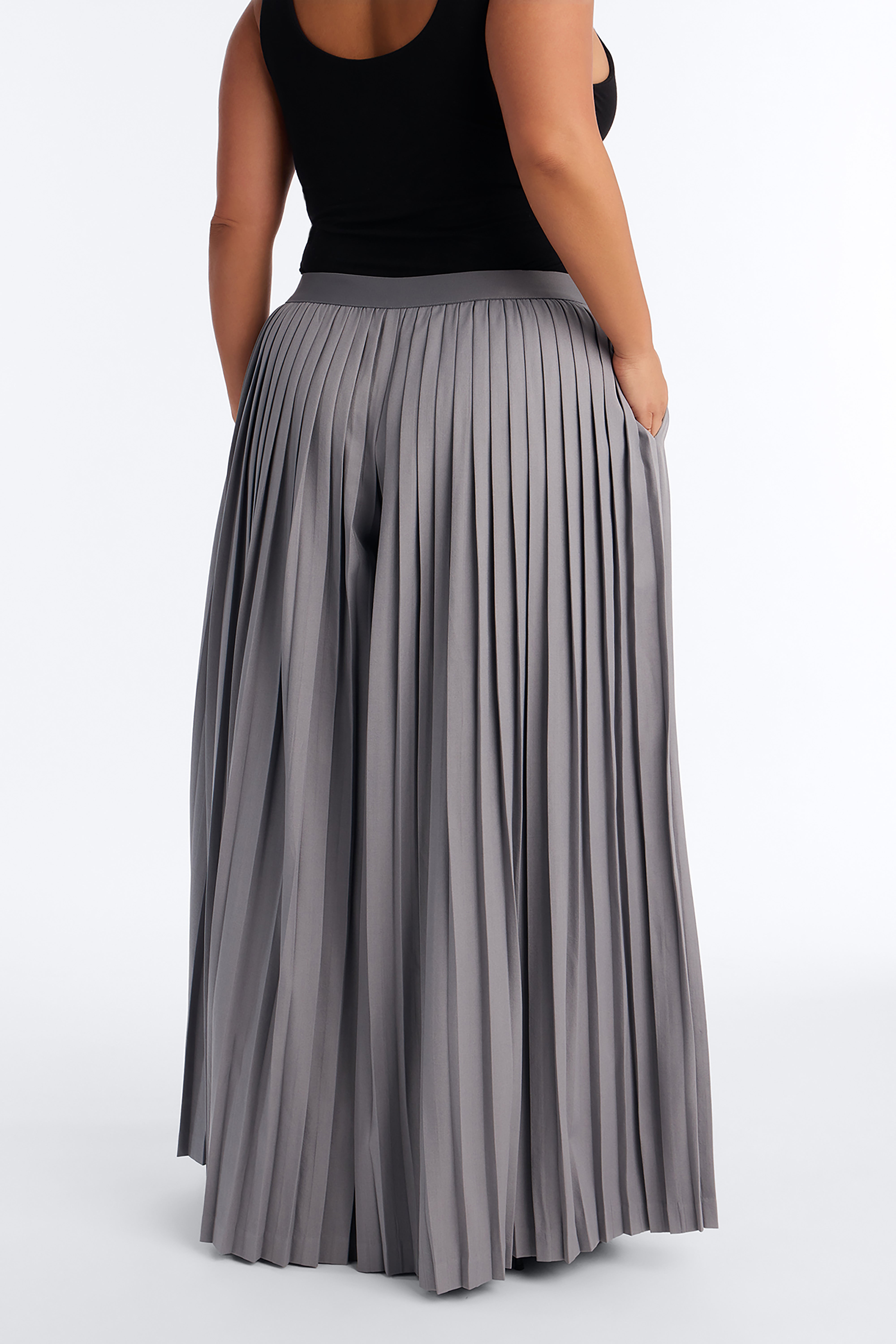 Adele All Over Pleated Wide Leg Trouser - Light Grey