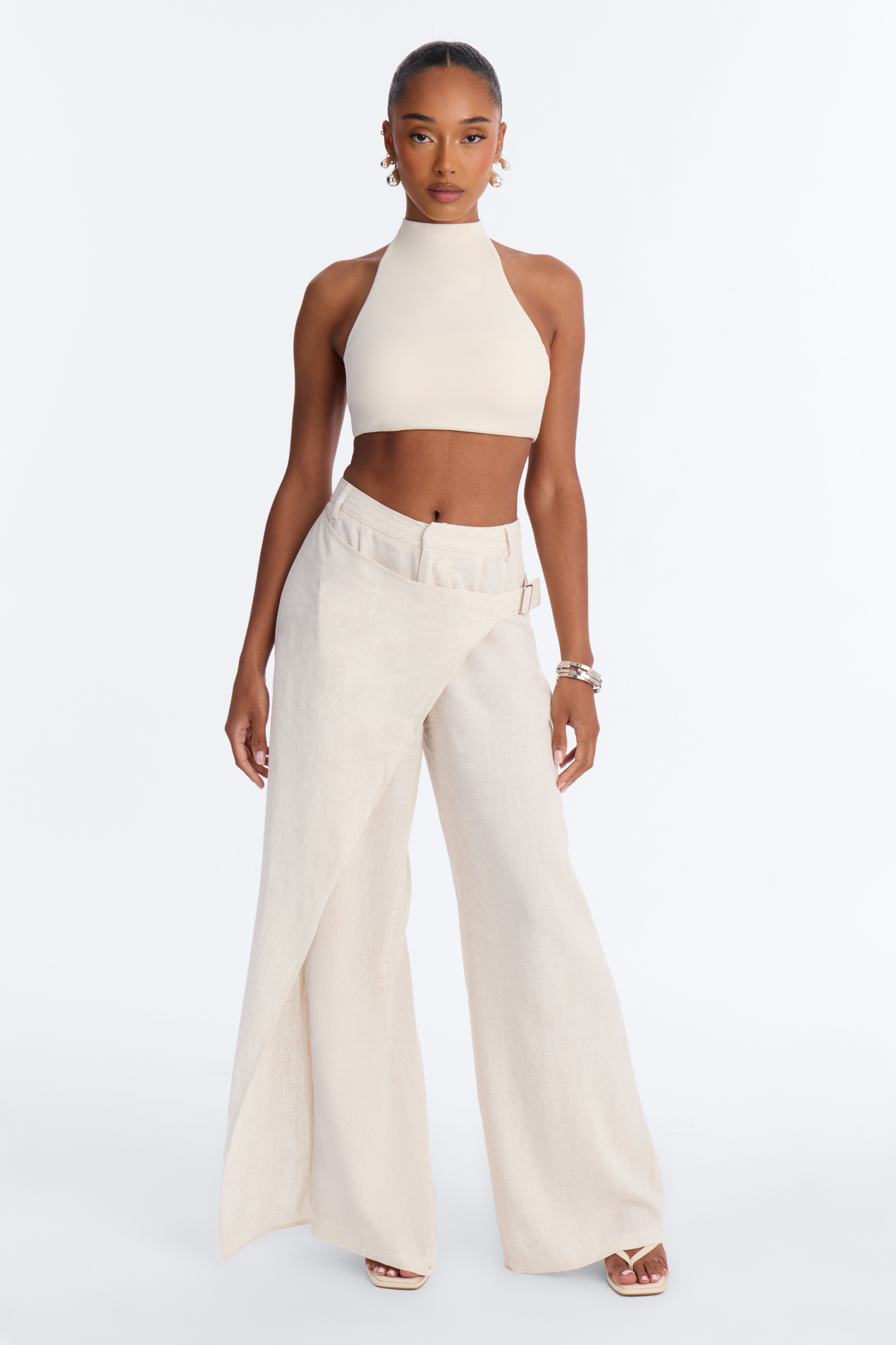 Tailored Touch Wrap Front Linen Trouser - Natural