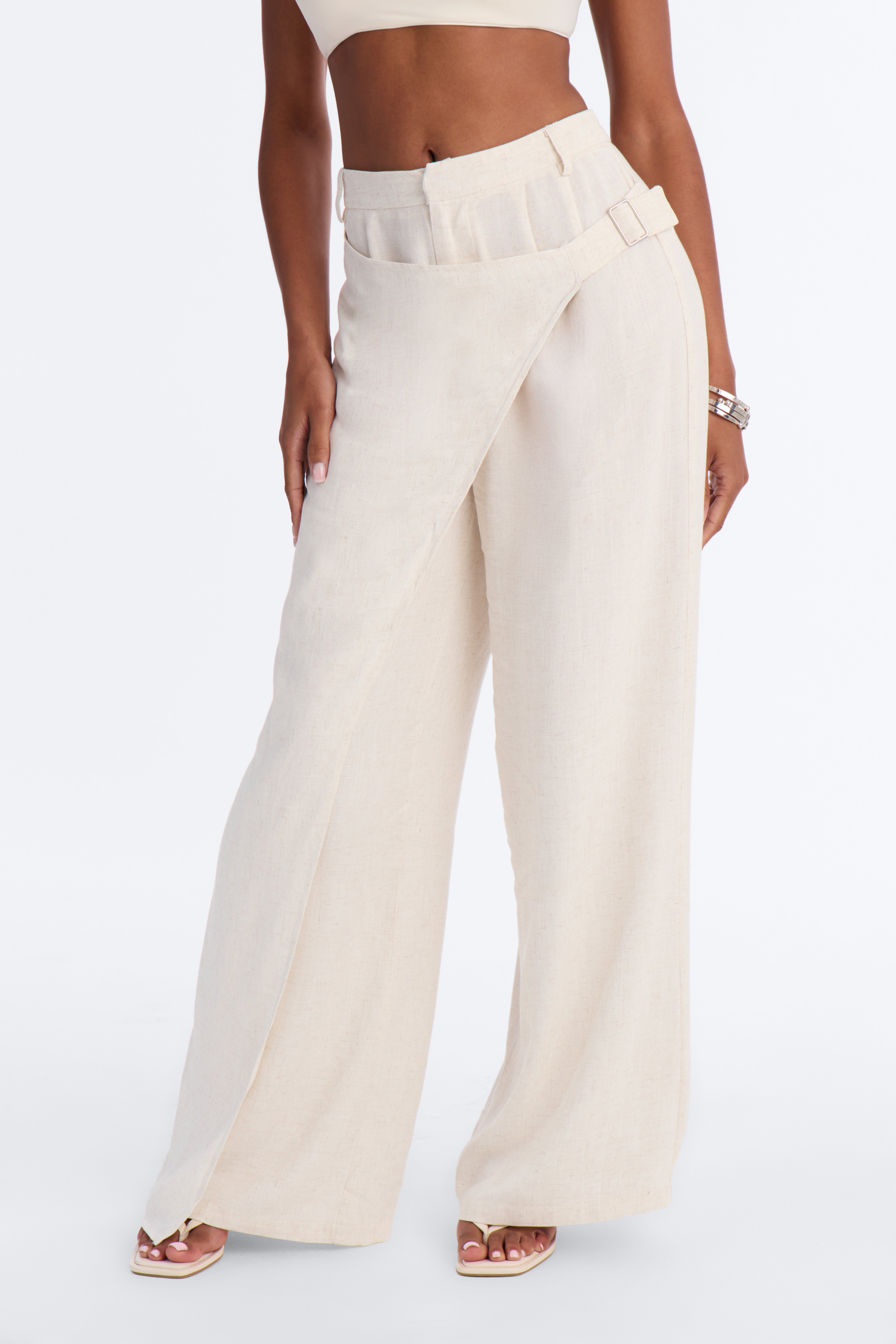 Tailored Touch Wrap Front Linen Trouser - Natural