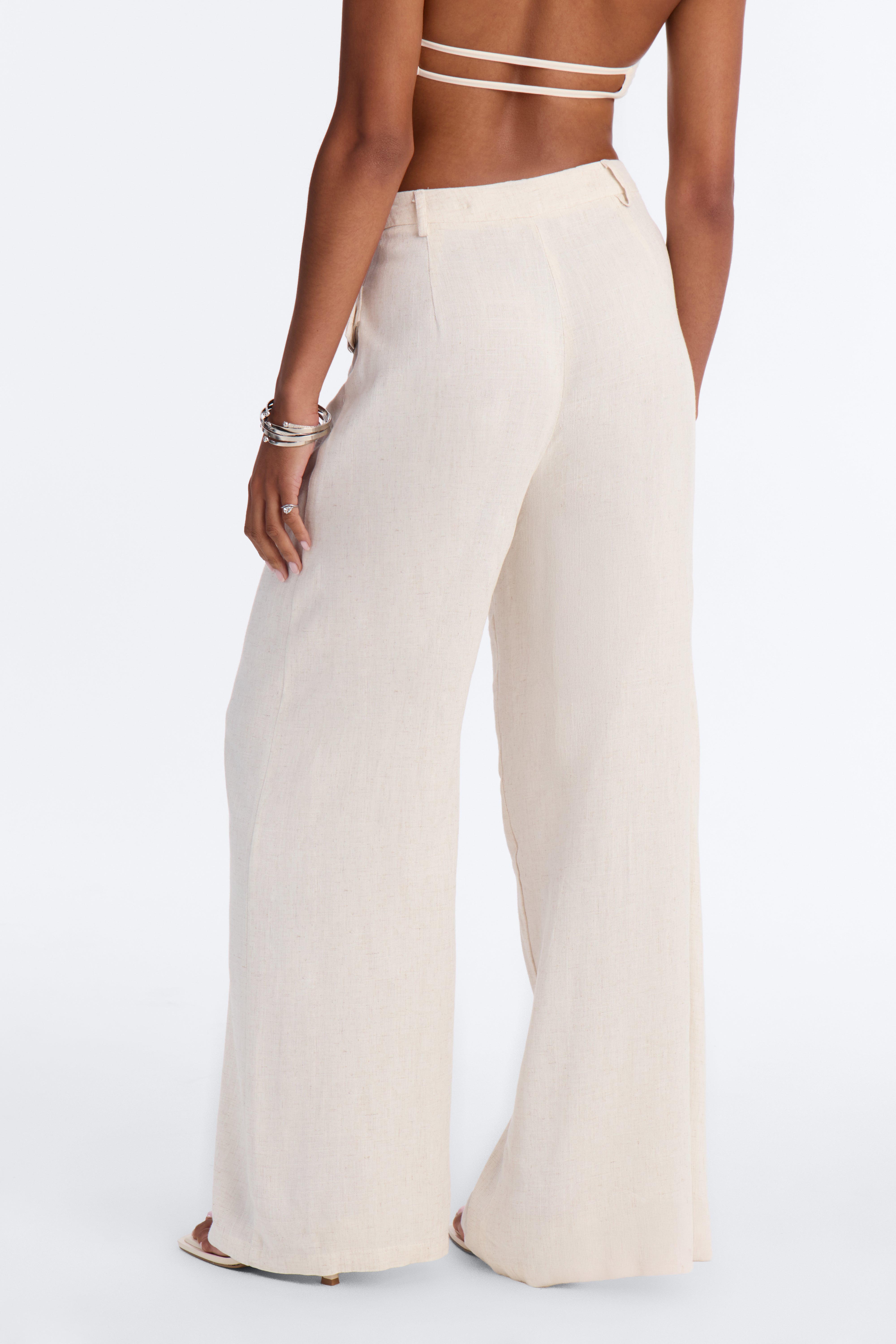 Tailored Touch Wrap Front Linen Trouser - Natural