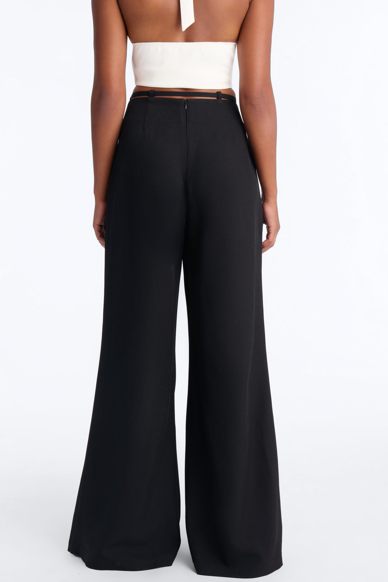 Halle High Rise Tie Waist Pleated Trouser - Black