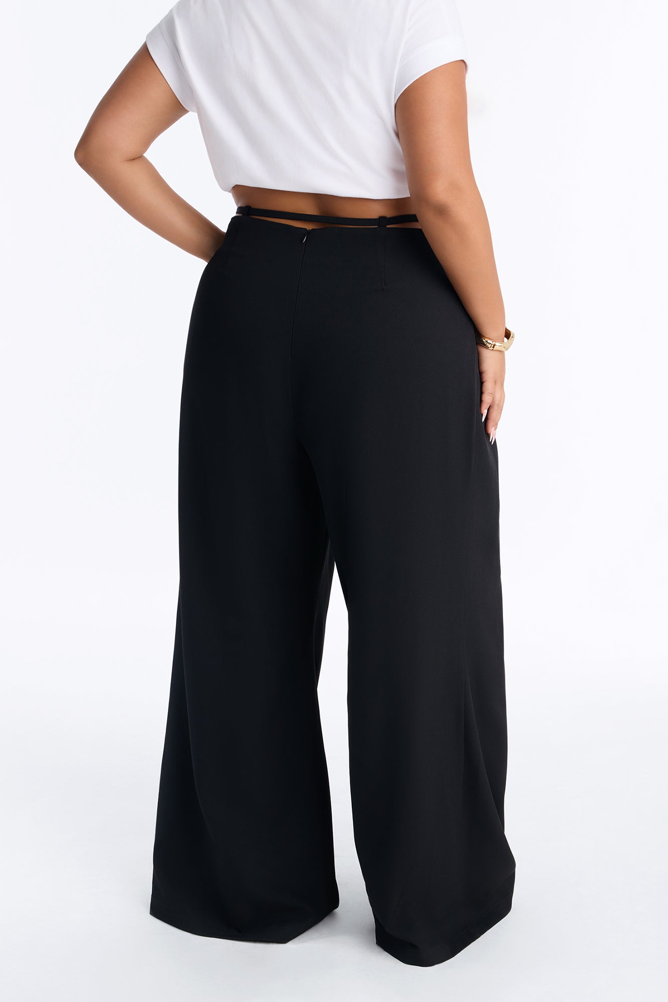 Halle High Rise Tie Waist Pleated Trouser - Black